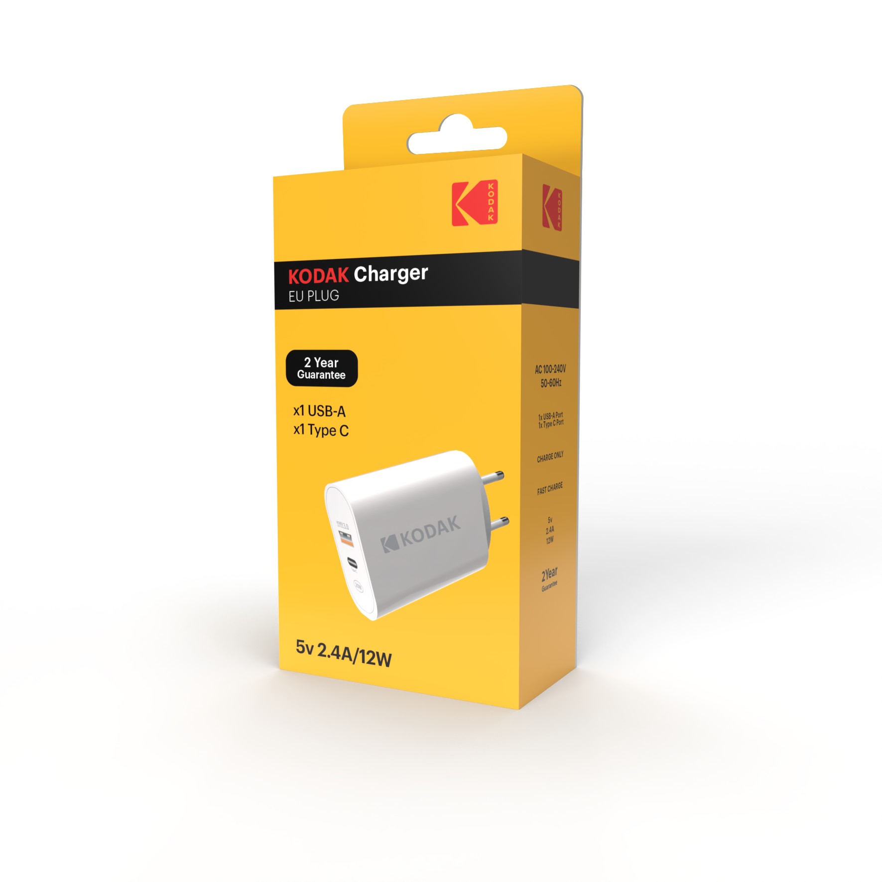 CARGADOR KODAK 1XUSB A DE 12W + CABLE USB C 1M