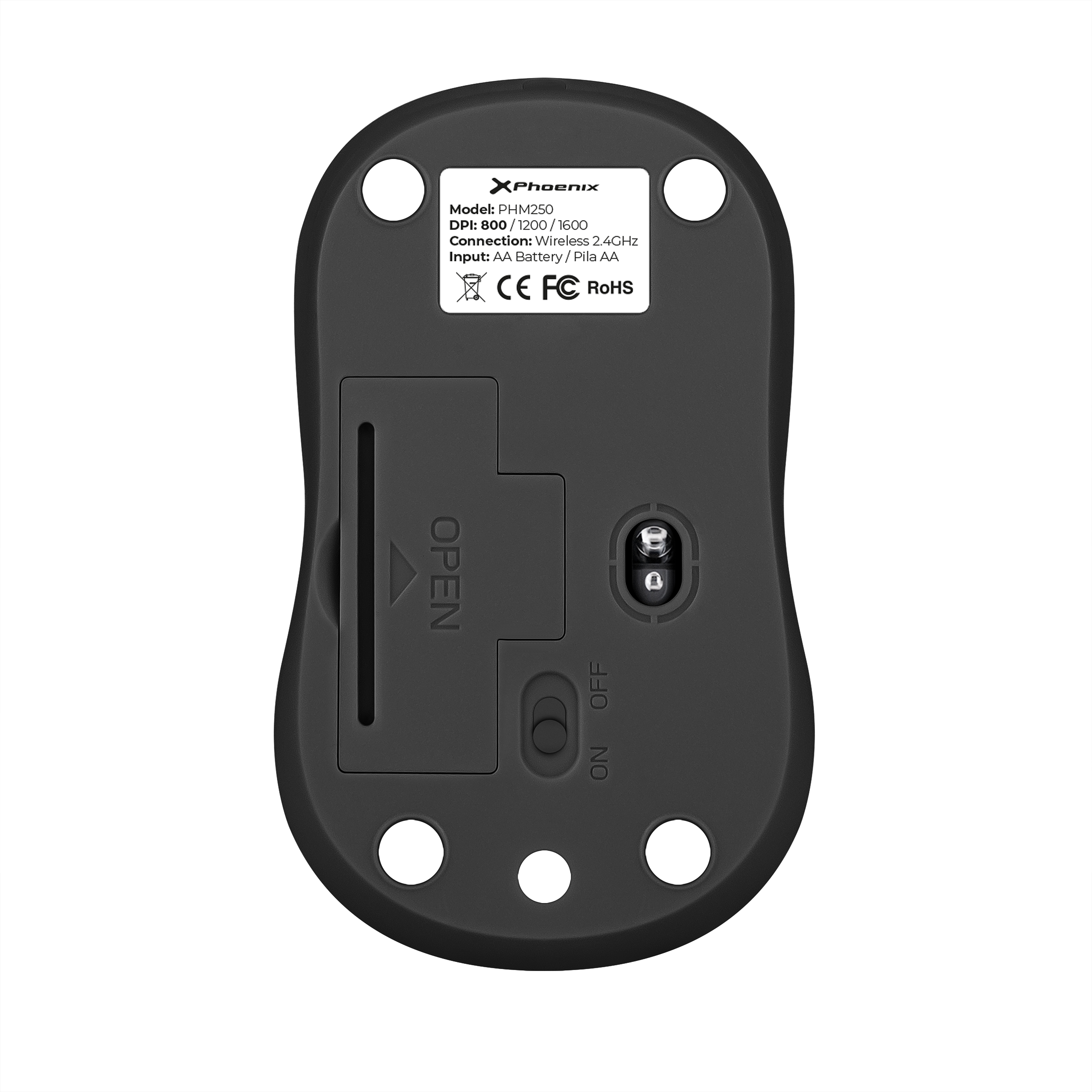 RATON PHOENIX M250 1600 DPI RGB 2.4 GHZ USB NEGRO