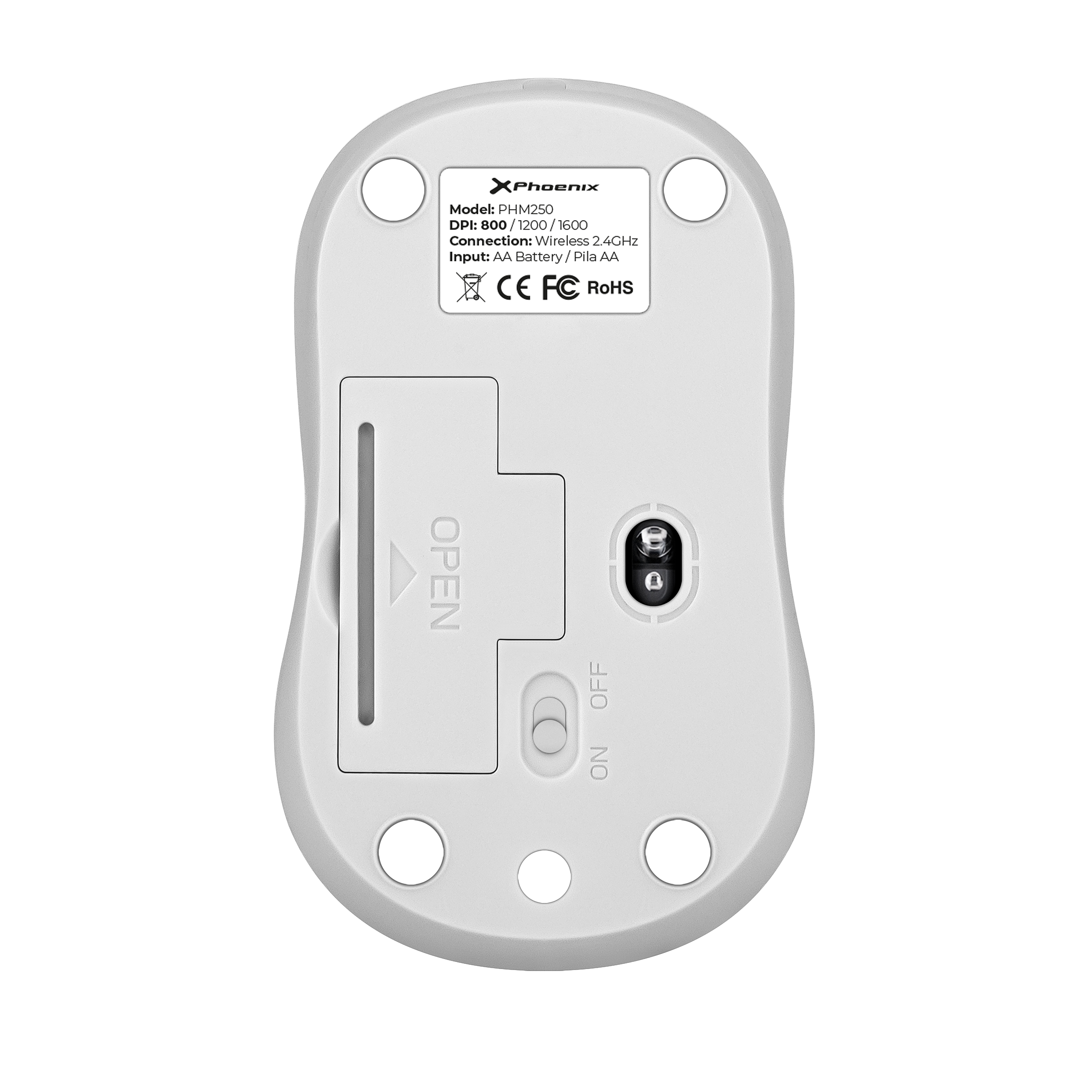 RATON PHOENIX M250 1600 DPI RGB 2.4 GHZ USB BLANCO