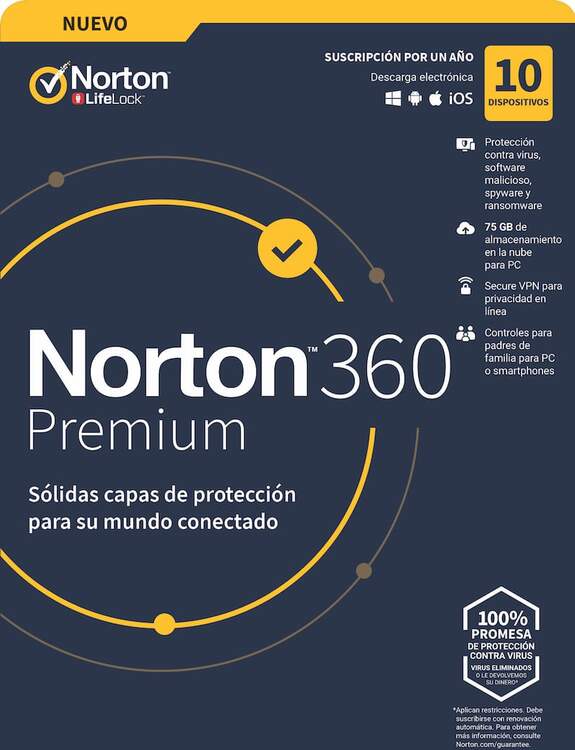 ANTIVIRUS NORTON 360 PREMIUM 75GB 1USUARIO 10 DISP