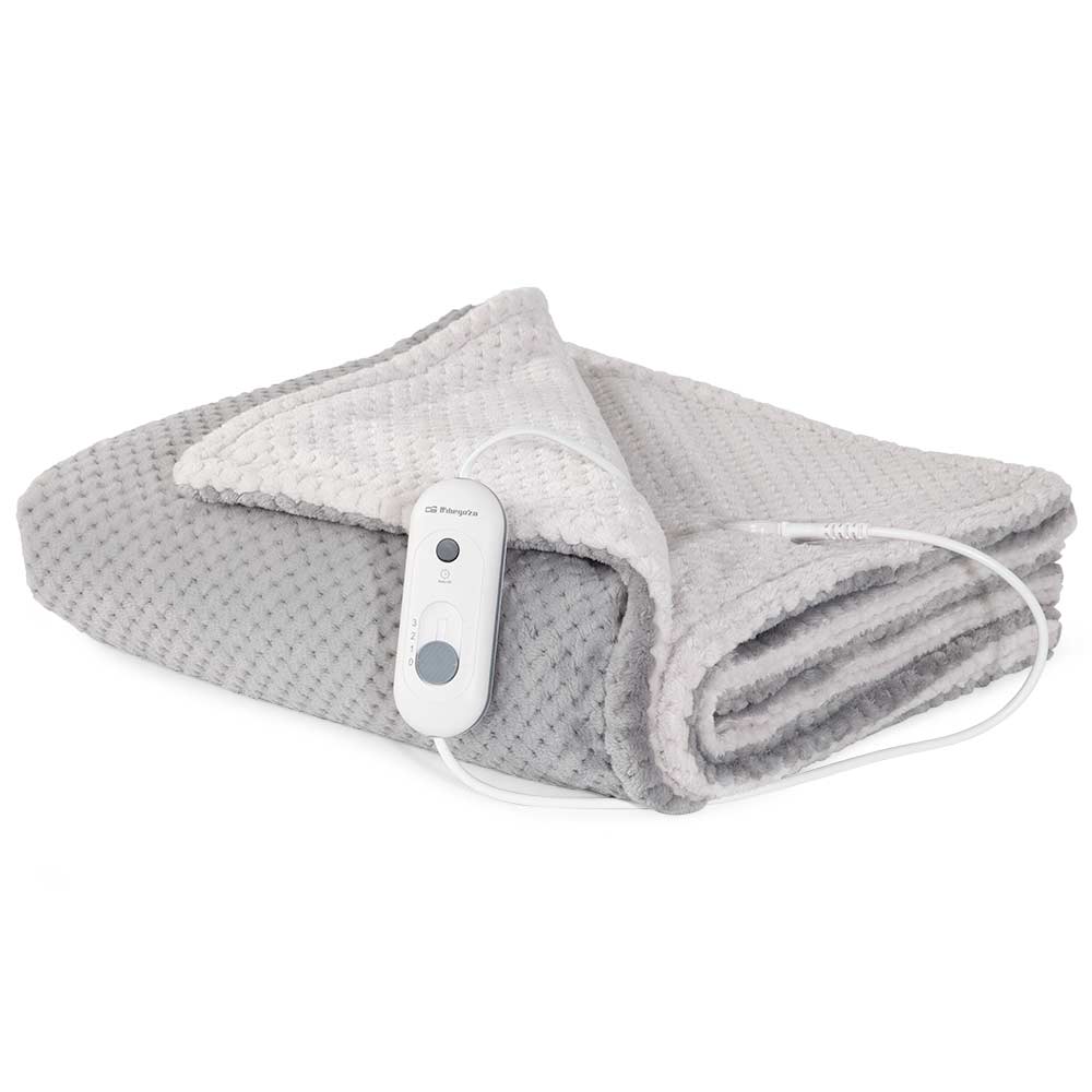 Manta eléctrica Orbegozo MAH 1750, 170 x 100 cm, 120 W, 3 niveles, calor rápido, apagado 3 h, microfibra lavable, gris y blanco