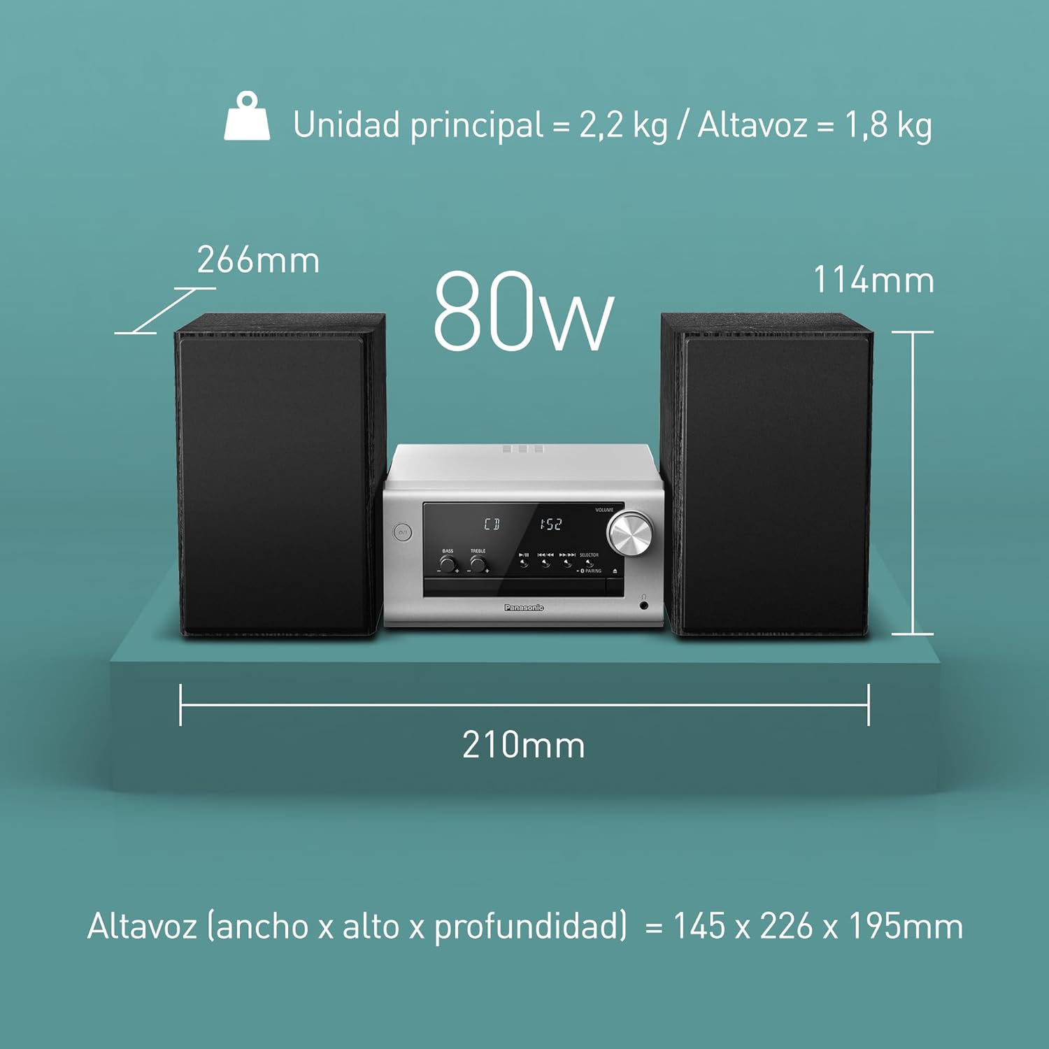CADENA PANASONIC SCPM700EGS 80W CD/FM/USB/BT