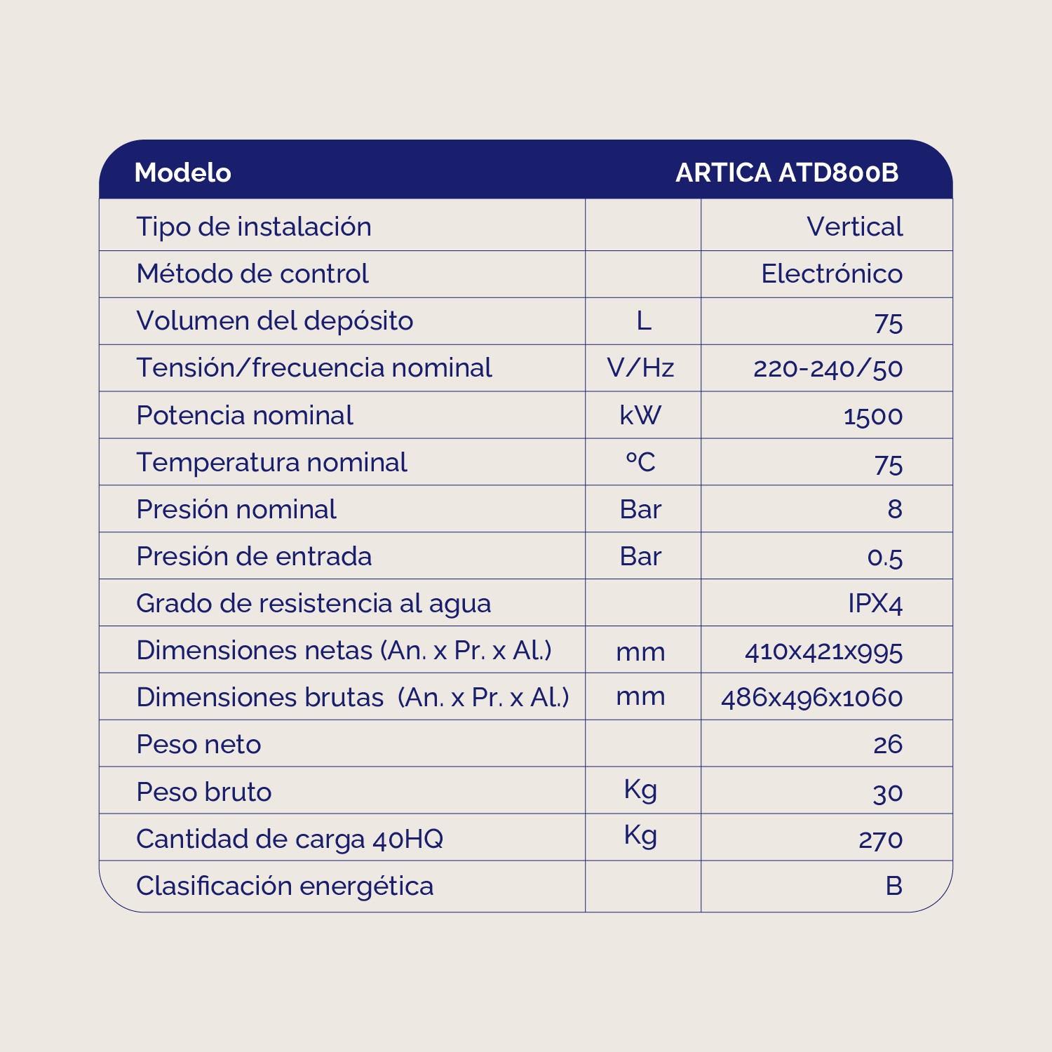 TERMO ARTICA ATD800B DIGITAL 80L CLASEB B