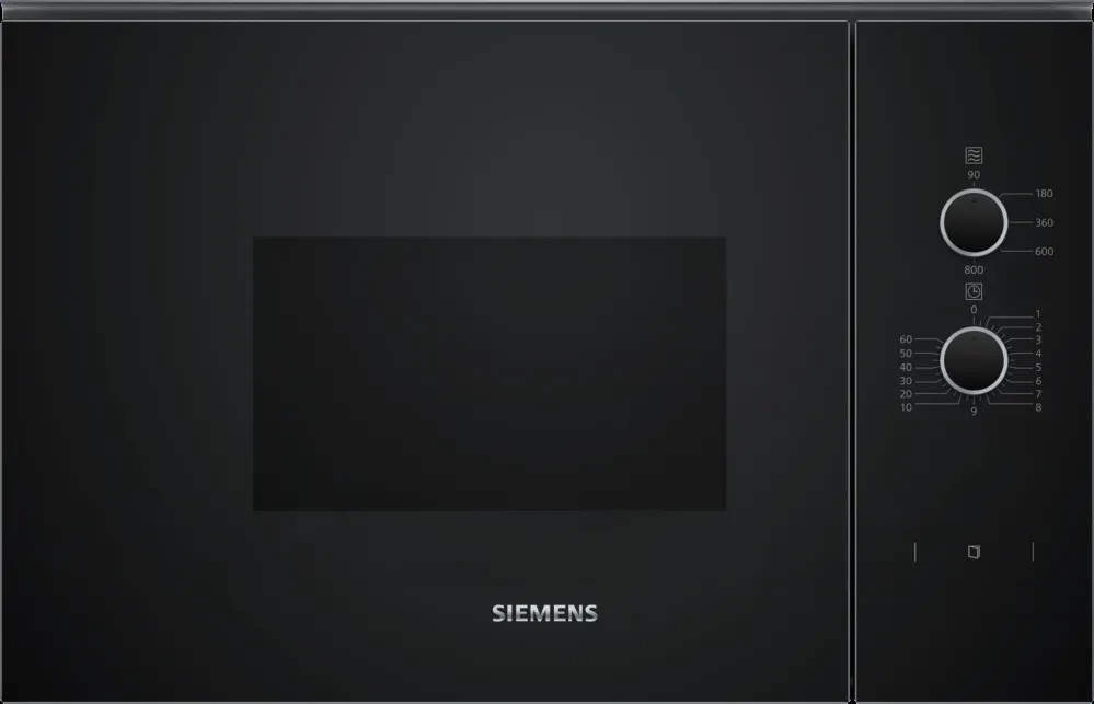 Microondas integrable Siemens BF520LMA1, Serie iQ300, 20 litros, 800W, Hidrolítico, 5 potencias, apertura lateral izquierda, negro