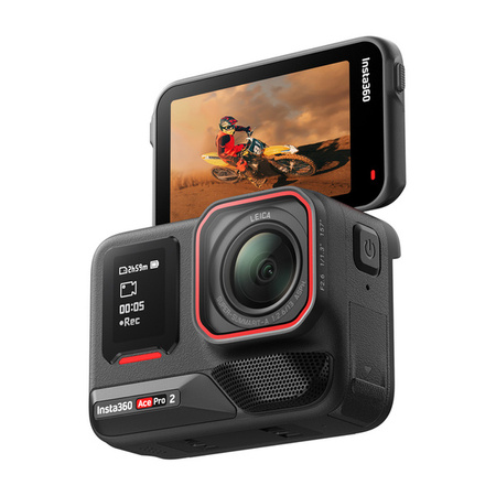 Cámara deportiva Insta360 Ace Pro 2 Dual Battery Bundle, vídeo 8K30, sensor 1/1,3", Leica, FlowState, sumergible 12 m, negro