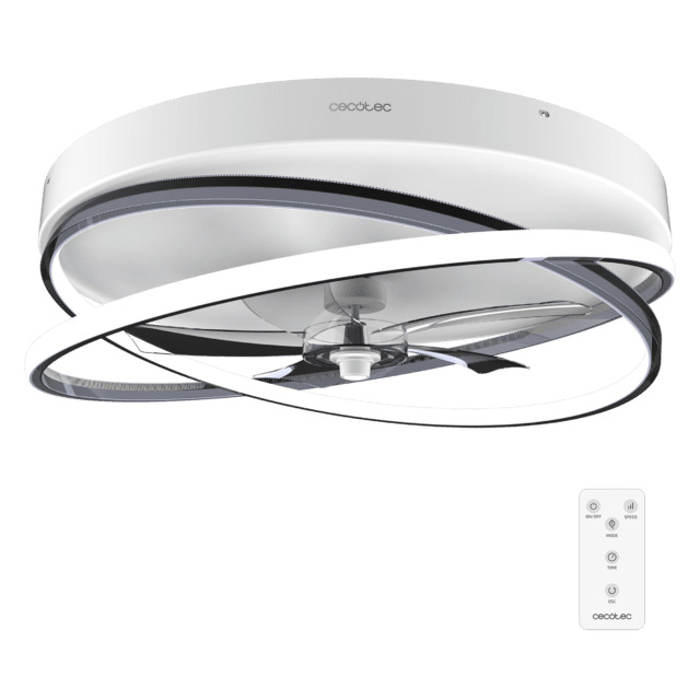 Ventilador de techo Cecotec 600, área efectiva 10m2, 60 cm, motor DC, 5 aspas, 15W, luz LED, temporizador, blanco