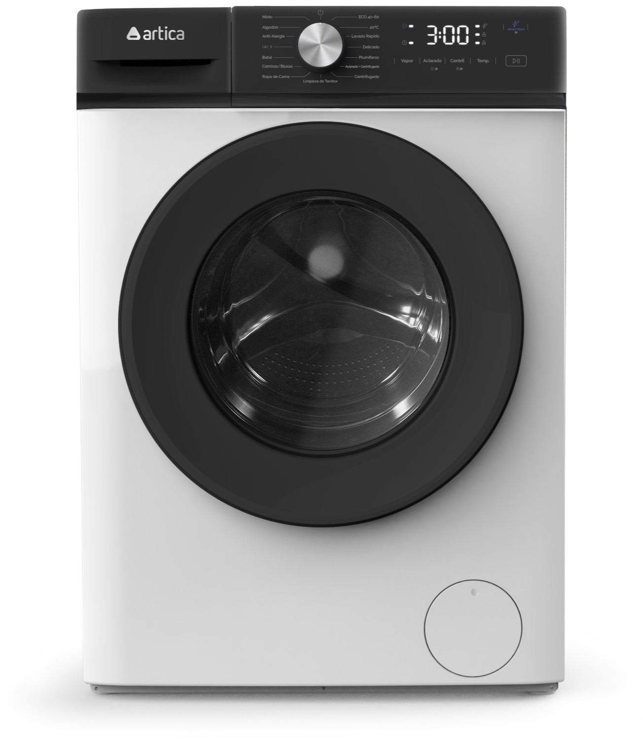 Lavadora Artica AL71200AFB, 7kg, 1200rpm, clase A, 76dB, 15 programas, Vapor,  Inverter, display, luz tambor, blanco y negro