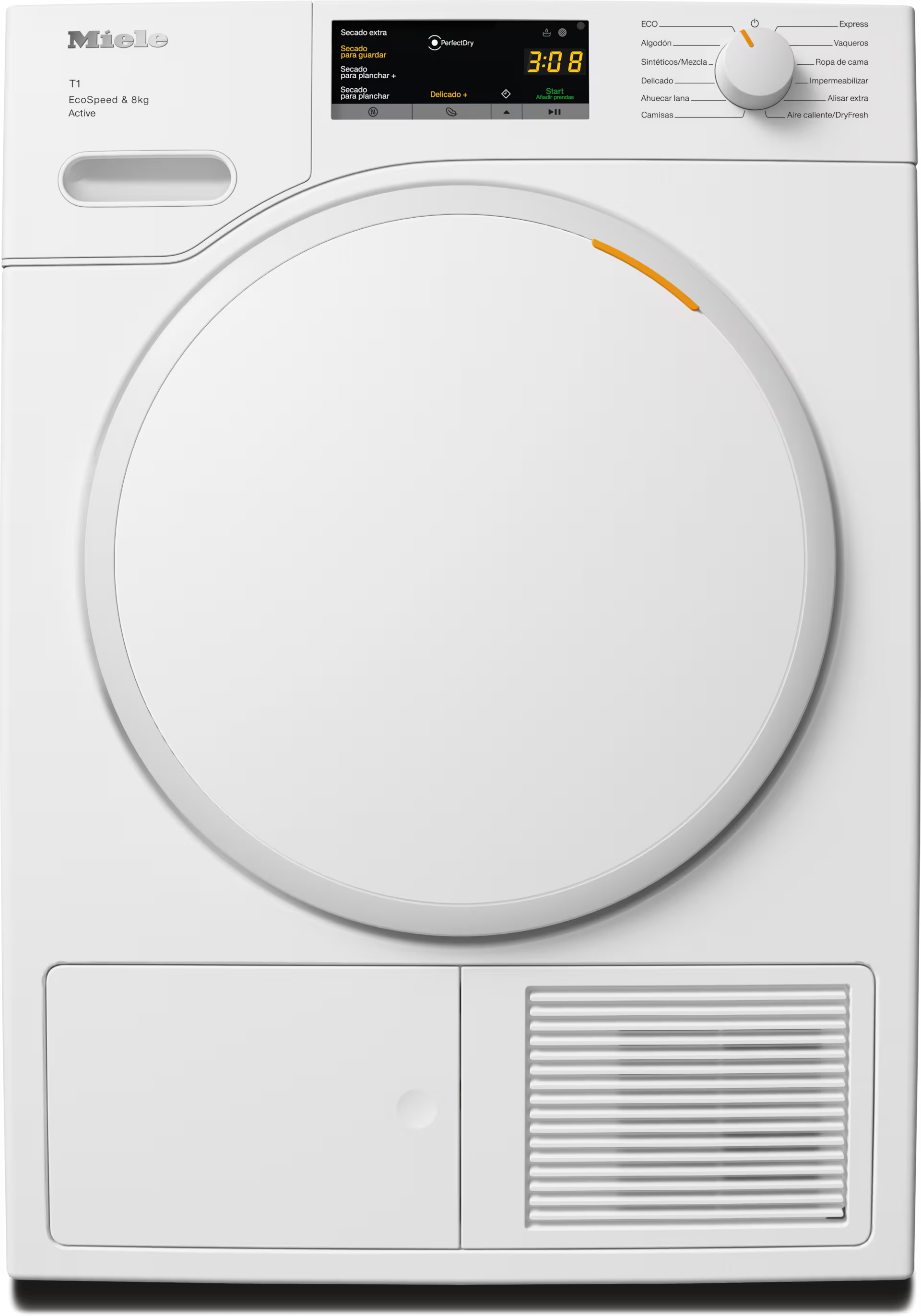 Secadora con bomba de calor Miele TWA520WP, 8 kg, clase C, 95 kWh/100 ciclos, 64 dB, FragranceDos, AddLoad, blanco