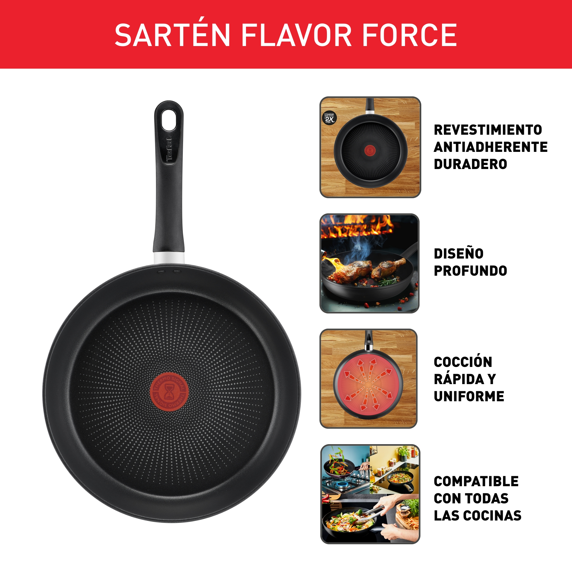 LOTE SARTENES TEFAL FLAVOUR FORCE 20-24-28CM X2