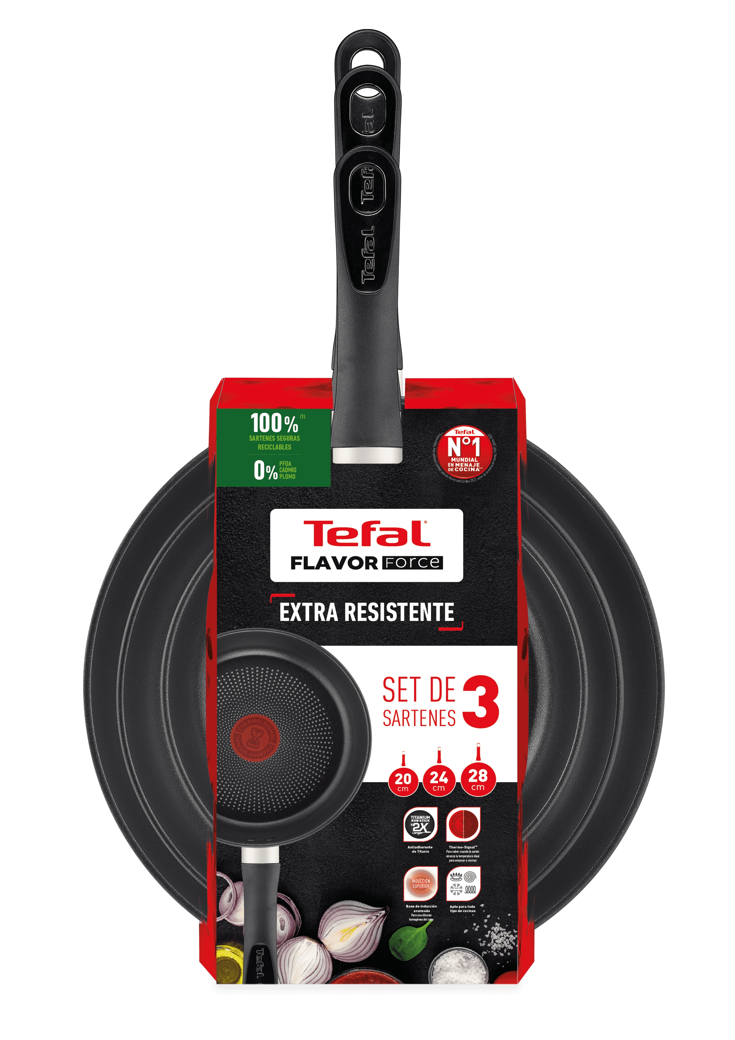 LOTE SARTENES TEFAL FLAVOUR FORCE 20-24-28CM X2