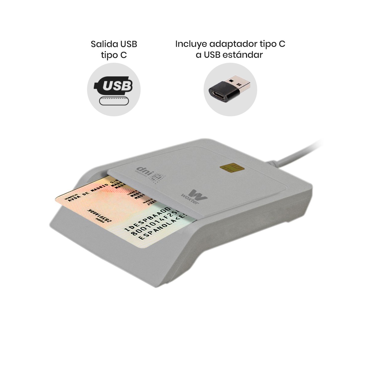 LECTOR DNI ELECTRONICO WOXTER USB C+ADAP. BLANCO