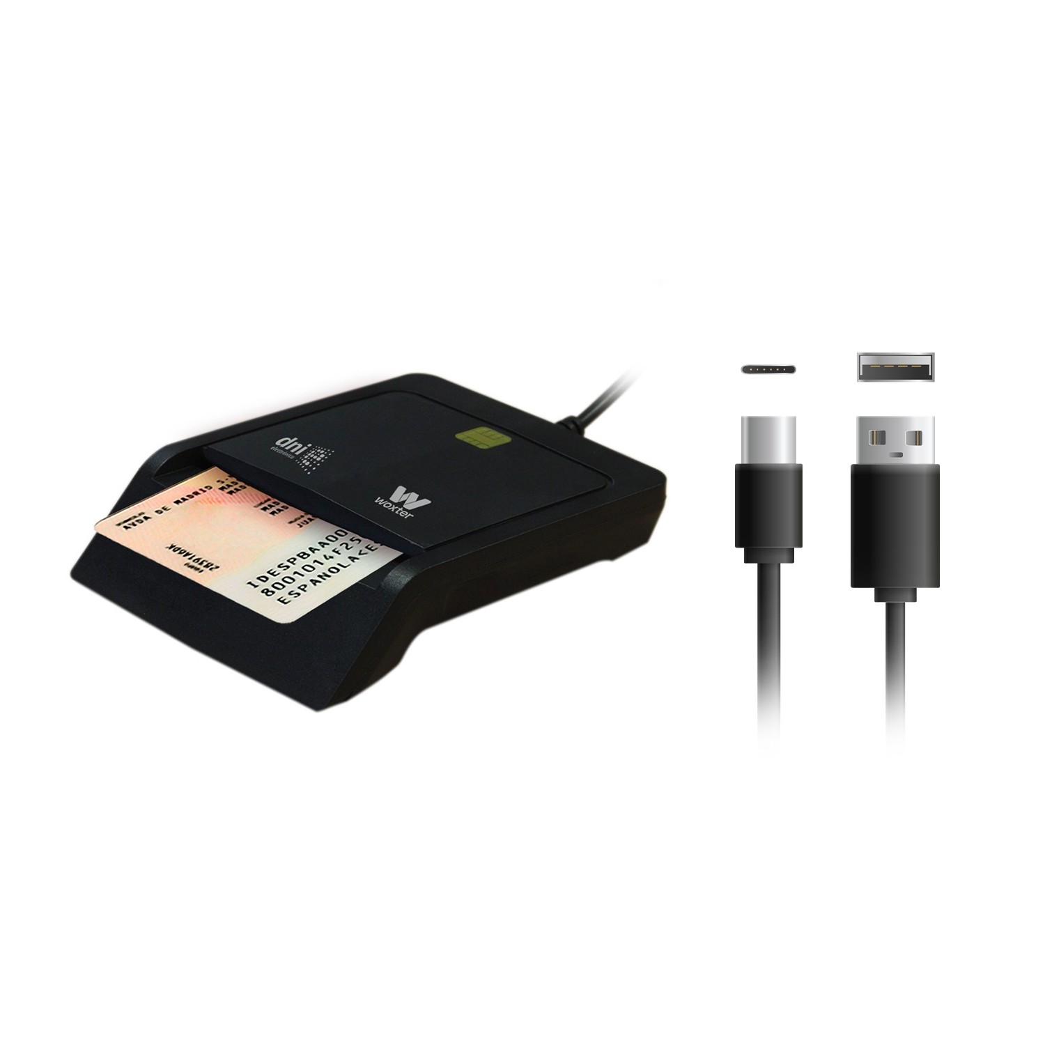 LECTOR DNI ELECTRONICO WOXTER USB-C+ADAP. NEGRO
