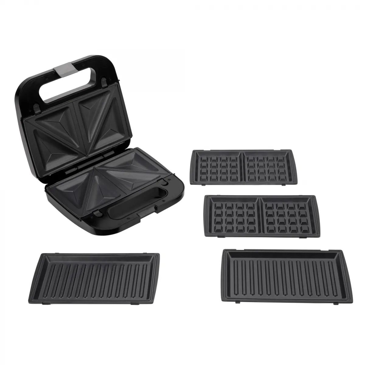 Sandwichera Jata JESW2010, 3 en 1, placas extraíbles intercambiables, 750W, Sandwich, Gofre, Grill, antiadherente, gris
