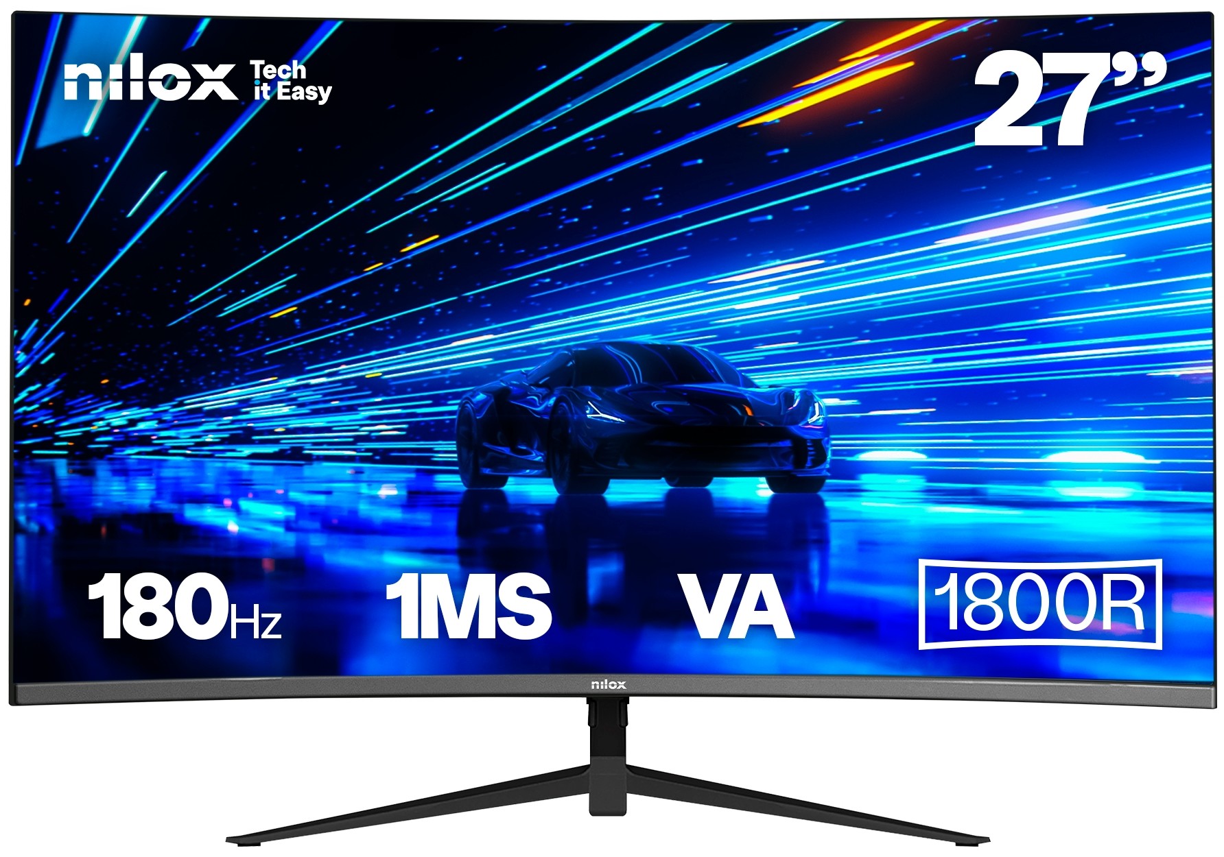 Monitor Nilox NXM27FHD18001, 27 pulgadas, Full HD, VA, 180 Hz, 1 ms, curvo, HDMI, DisplayPort, negro