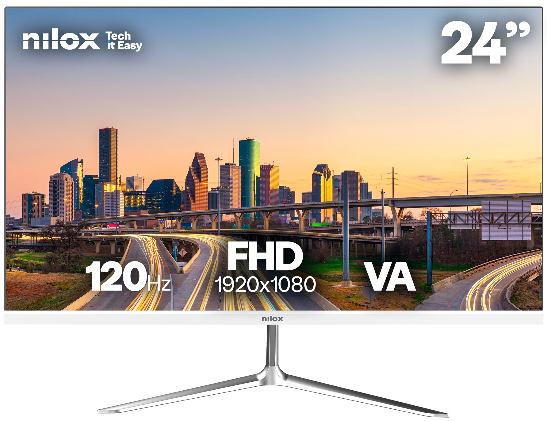 Monitor Nilox NXM24FHD1201W, 23,8 pulgadas, Full HD, VA, 120 Hz, 4 ms, HDMI, VGA, blanco