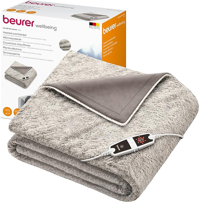 Manta eléctrica Beurer HD 150 XXL Nordic Taupe, 200 x 150 cm, 6 niveles, lavable a 30 °C, topo