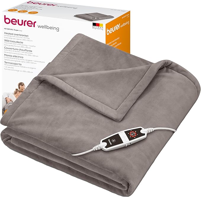 Manta eléctrica Beurer HD 150 XXL, 200 x 150 cm, 6 niveles, apagado automático 3 h, lavable a 30 °C