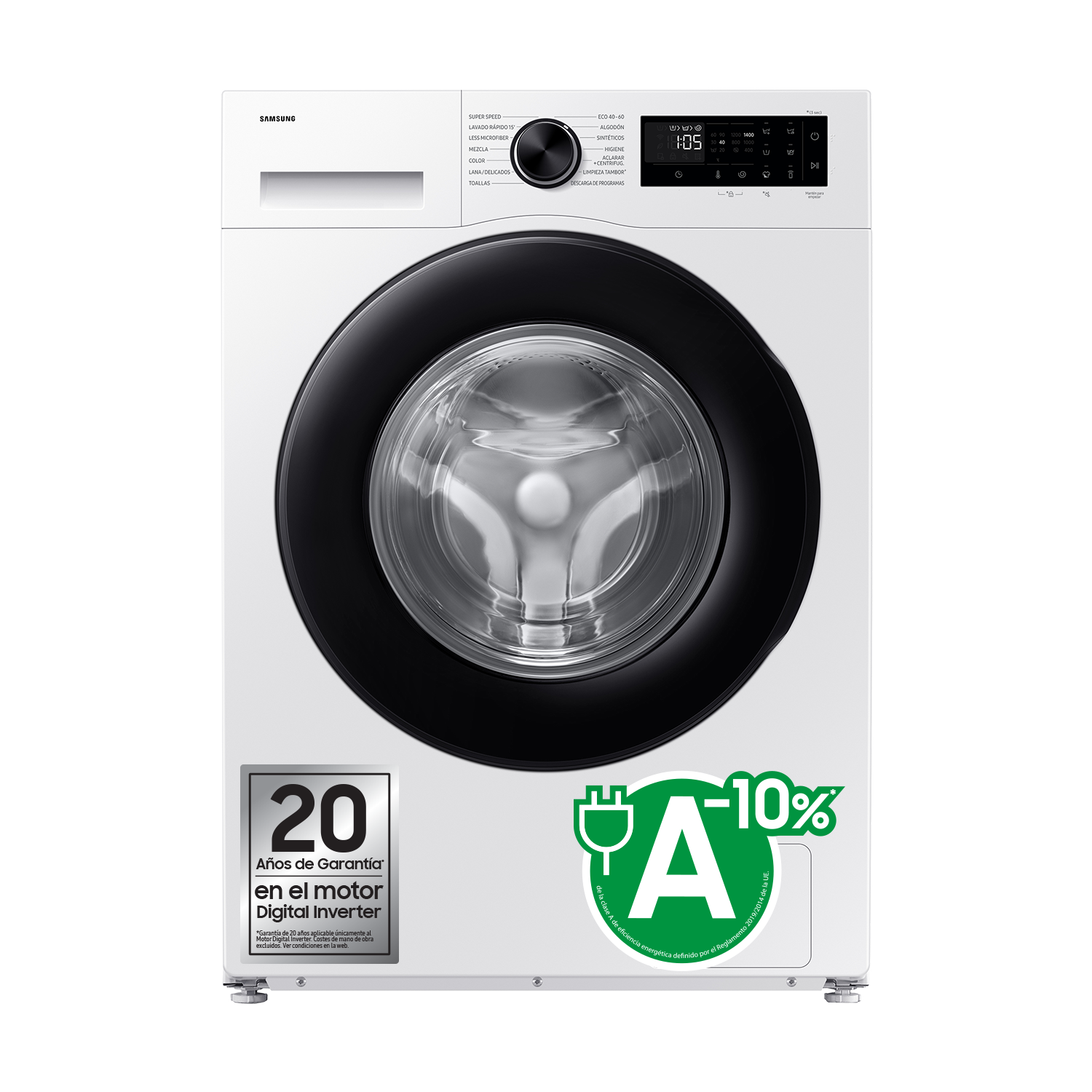 Lavadora Samsung WW90DG5G34AEEC 9kg, 1400rpm, fondo reducido 56cm, EcoBubble, AI Energy Mode, programa vapor, clase A-10%, blanco