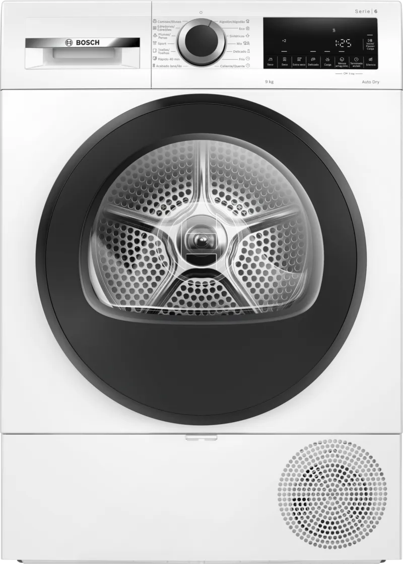 Secadora con bomba de calor Bosch WQG24200ES, 9 kg, clase D, 128 kWh/100 ciclos, 62 dB, AutoDry, Express 40 min, blanco