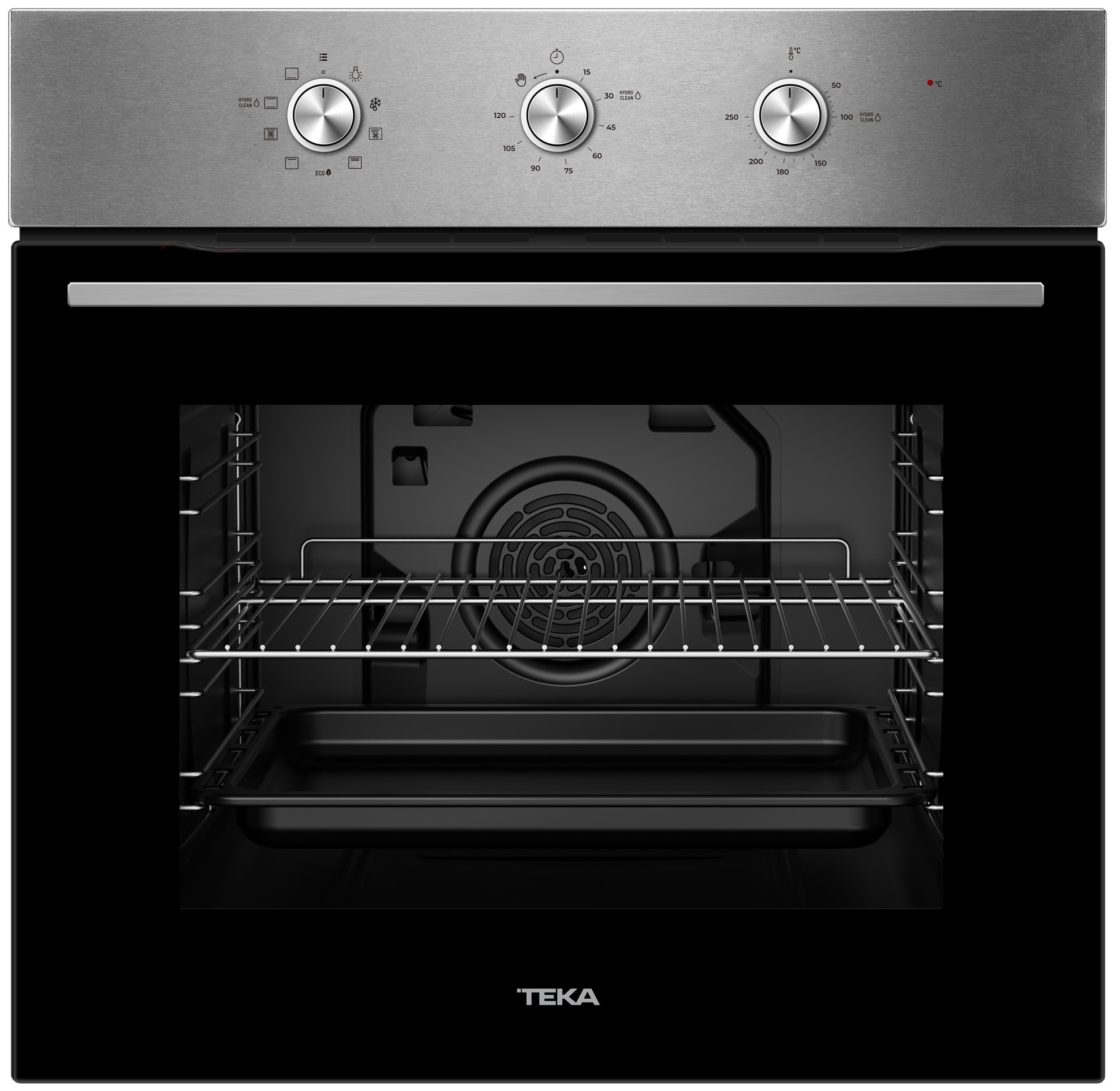 Horno multifunción Teka HCB 6170, 70 litros, 7 funciones, HydroClean, mandos escamoteables, 5 alturas, clase A, acero inoxidable