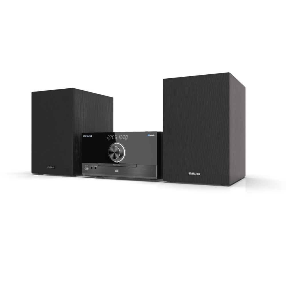Micro cadena Aiwa MSBTU-600, sistema estéreo, alta fidelidad, 100W RMS, CD, Bluetooth, USB, FM-PLL, negro