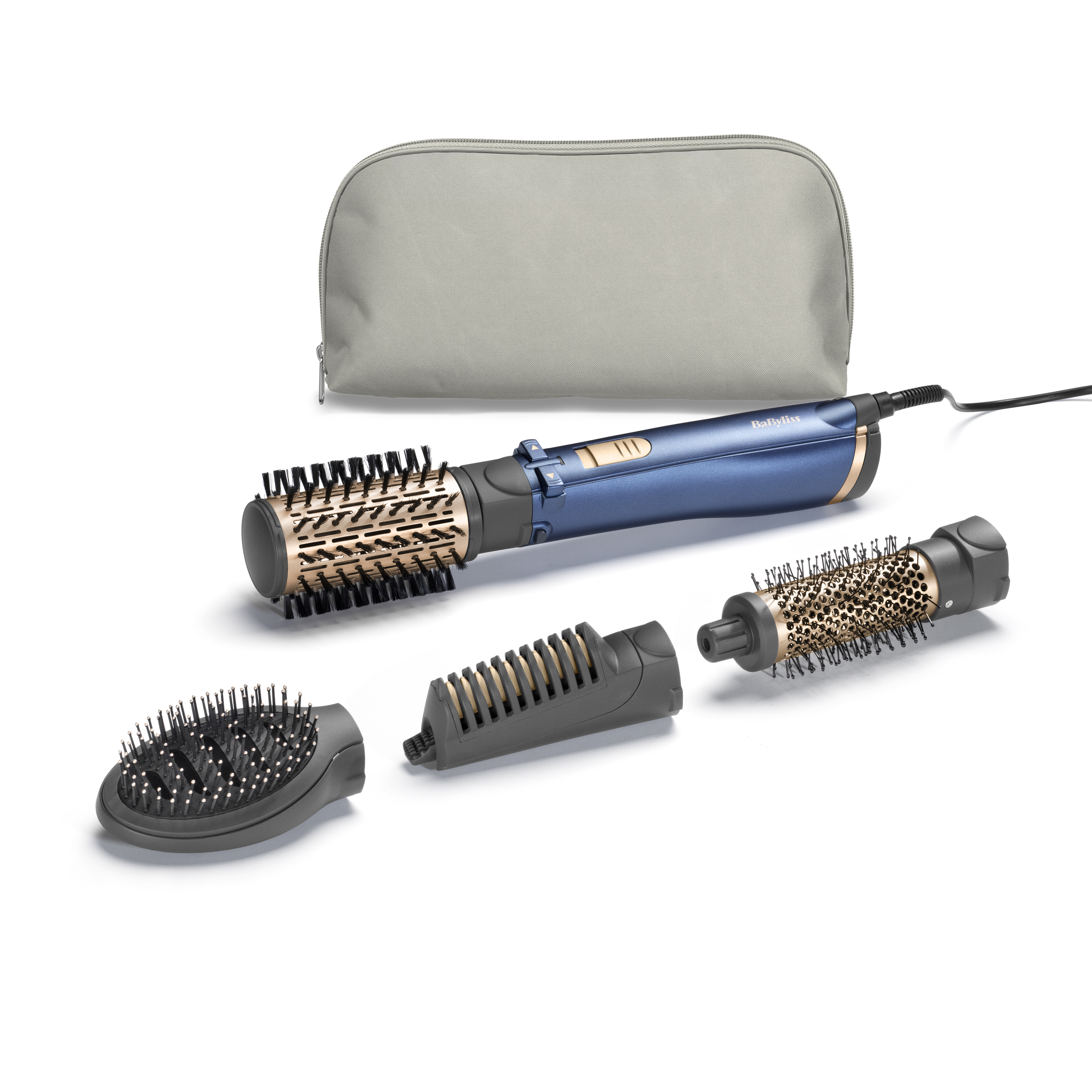 Cepillo moldeador de pelo Babyliss Style Pro 1000 AS965E, 1000W, giratorio, 2 temperaturas, iónico, azul y dorado