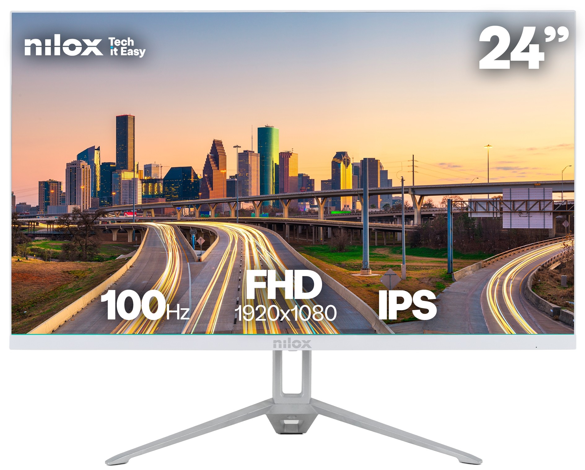Monitor Nilox NXM24FHD100W, 23,8 pulgadas, Full HD, IPS, 100 Hz, 5 ms, altavoces, HDMI, VGA, VESA 75x75, blanco