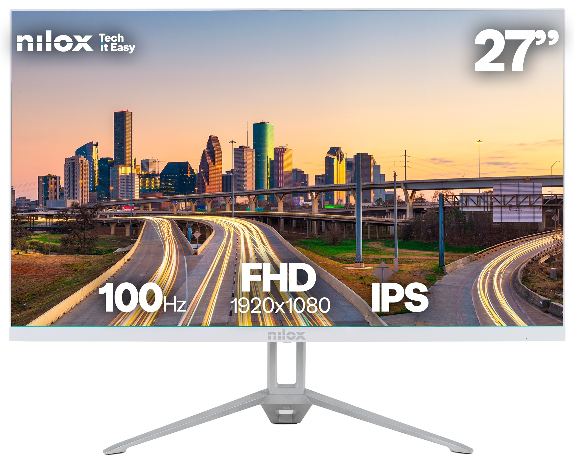 Monitor Nilox NXM27FHD100W, 27 pulgadas, Full HD, IPS, 100 Hz, altavoces, HDMI, blanco