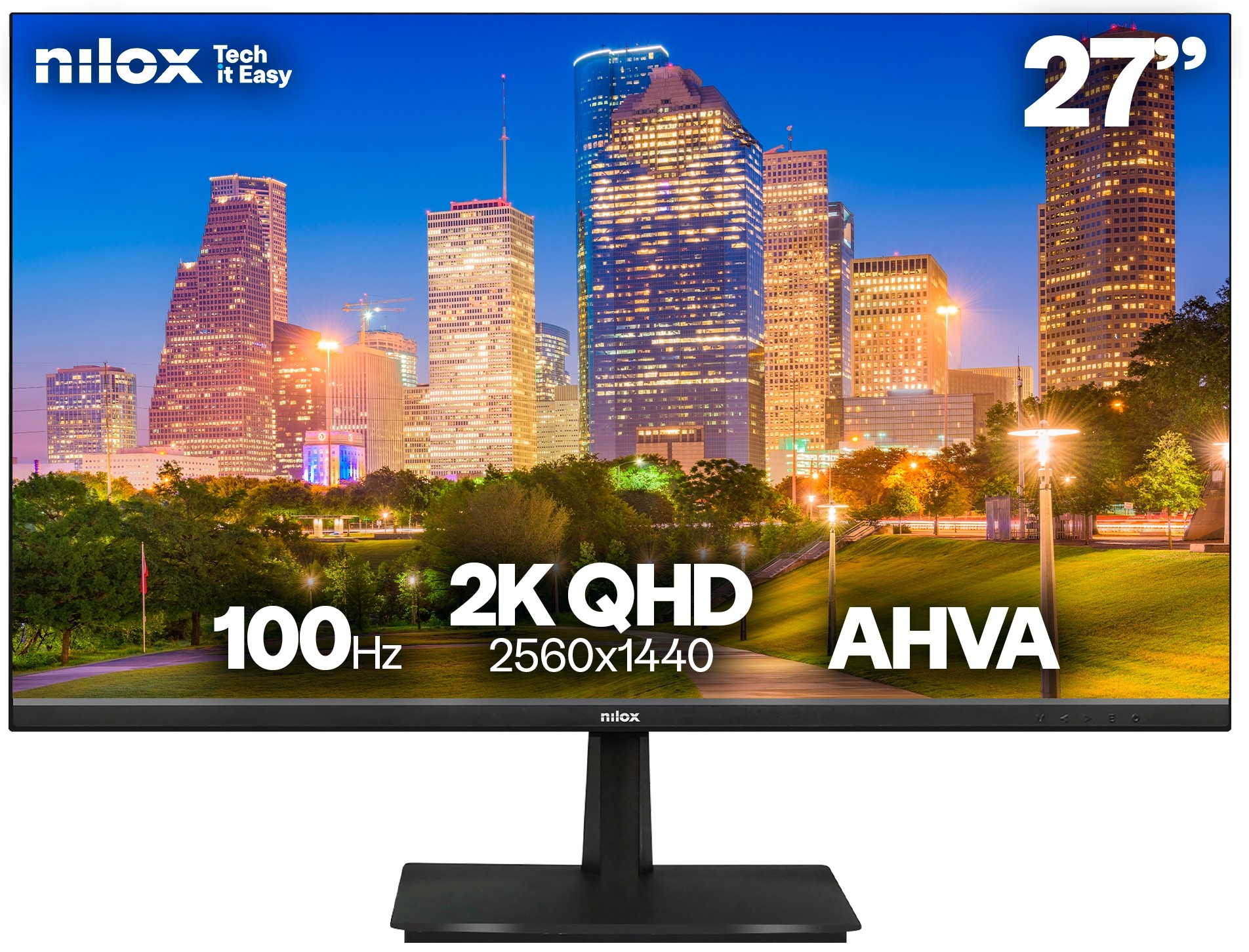 Monitor Nilox NXM272K012, 27 pulgadas, QHD, AHVA, 100 Hz, 1 ms, FreeSync, HDMI, DisplayPort, negro