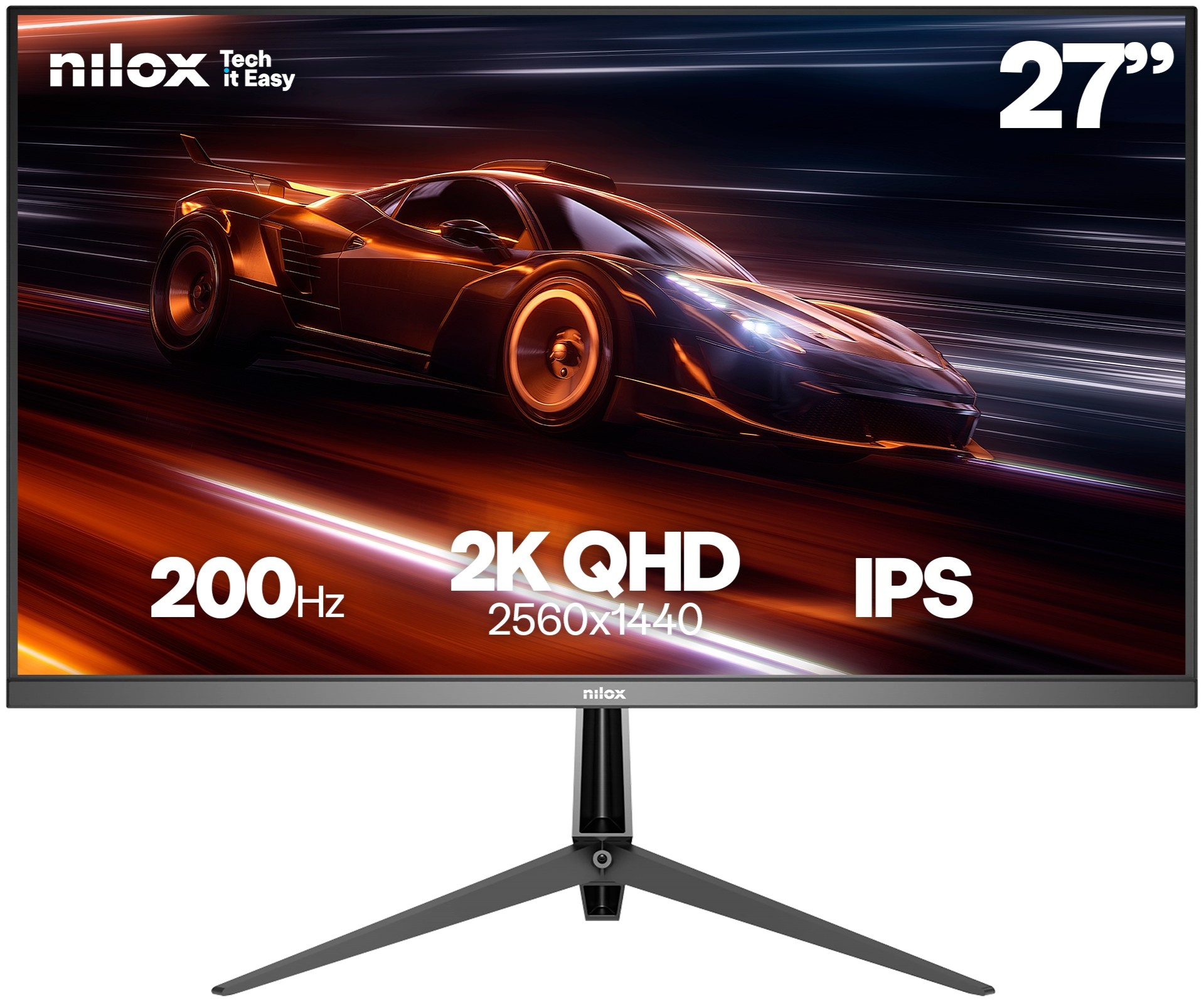 Monitor Nilox NXM272K20001, 27 pulgadas, QHD, IPS, 200 Hz, 1 ms, VESA 100x100, negro