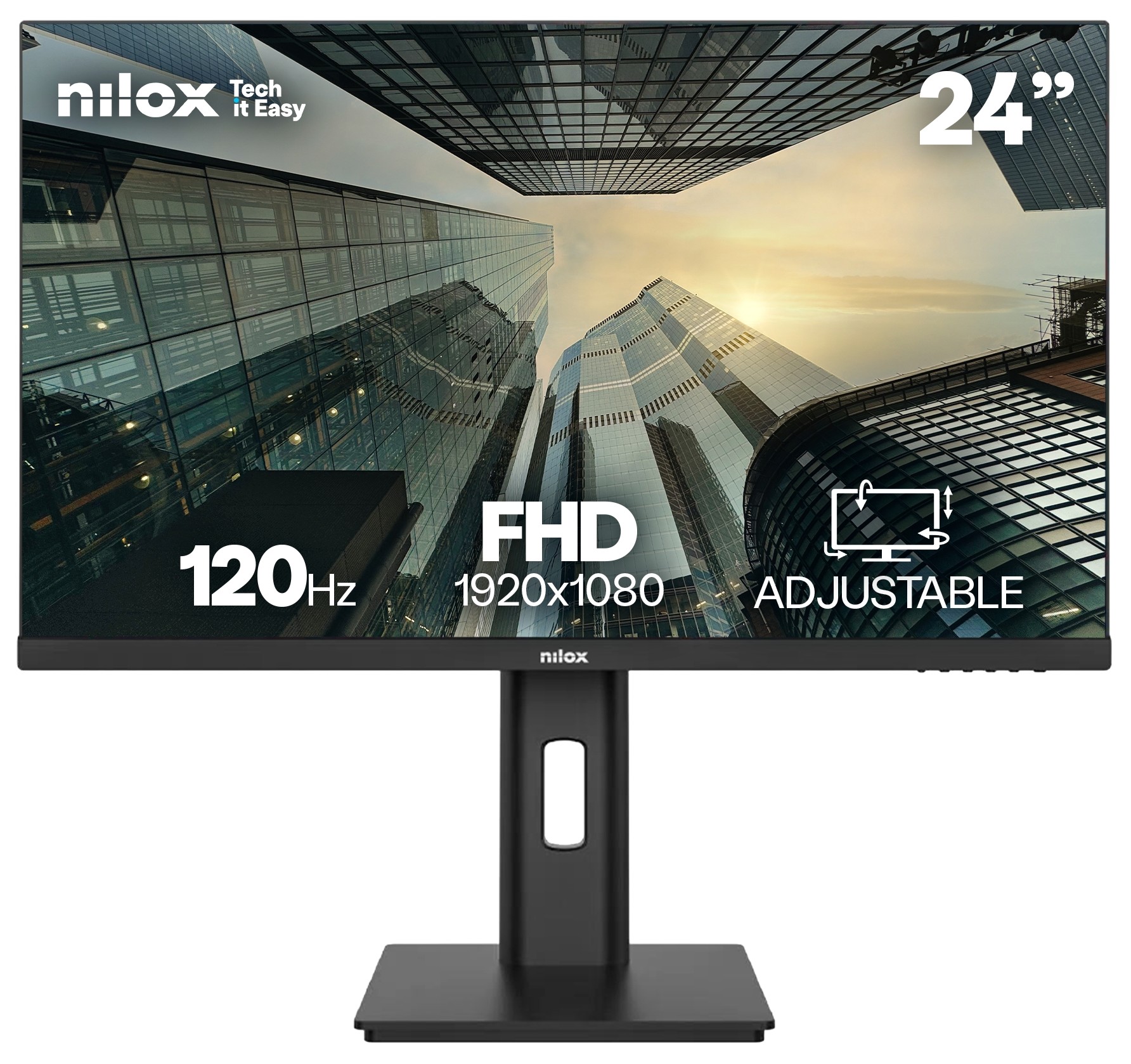 Monitor Nilox NXM24REG1201, 23,8 pulgadas, Full HD, IPS, 120 Hz, 4 ms, altura regulable, HDMI, DisplayPort, VGA