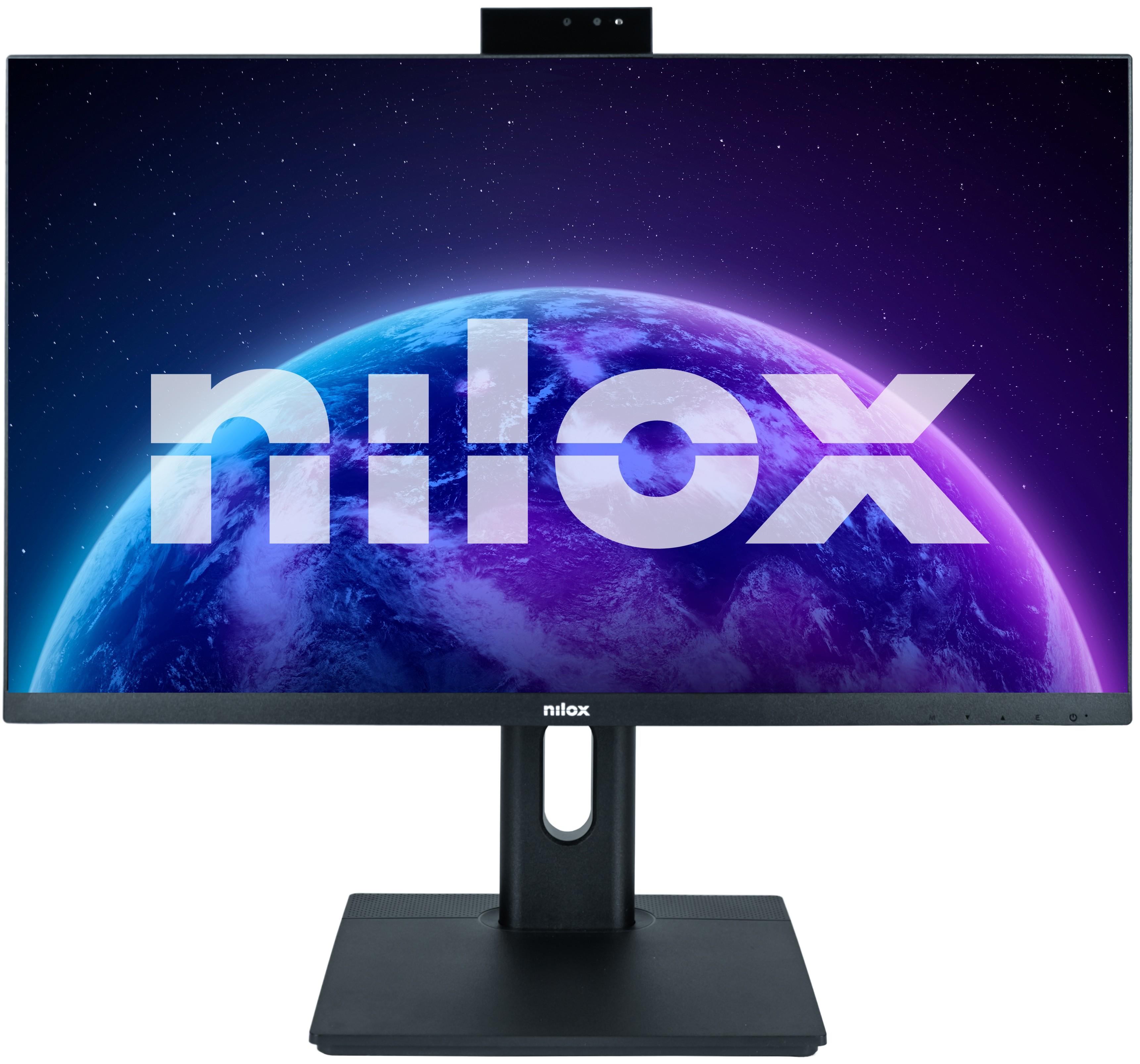 Monitor Nilox NXM24REGWEB01, 23,8 pulgadas, Full HD, IPS, 75 Hz, 5 ms, altura regulable, webcam, altavoces, HDMI, DisplayPort, VGA, negro