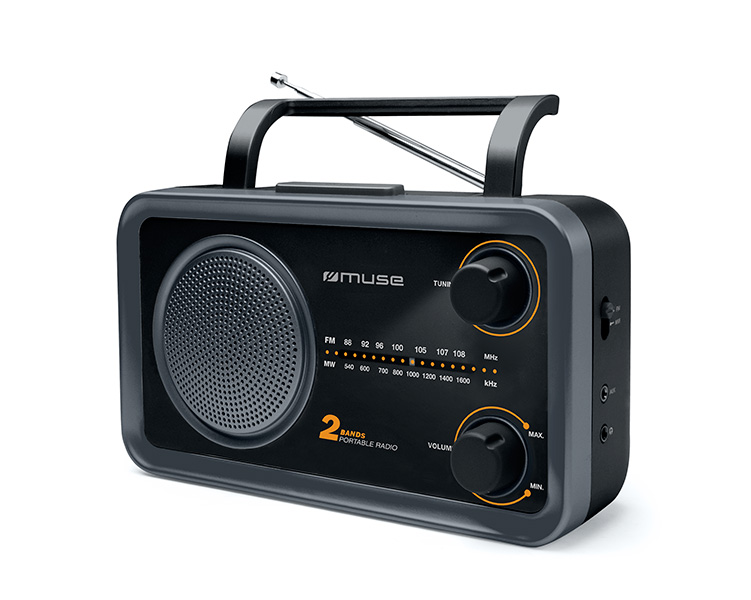Radio portátil Muse M-06 DS, FM/MW, conexión auriculares, aux in, negro