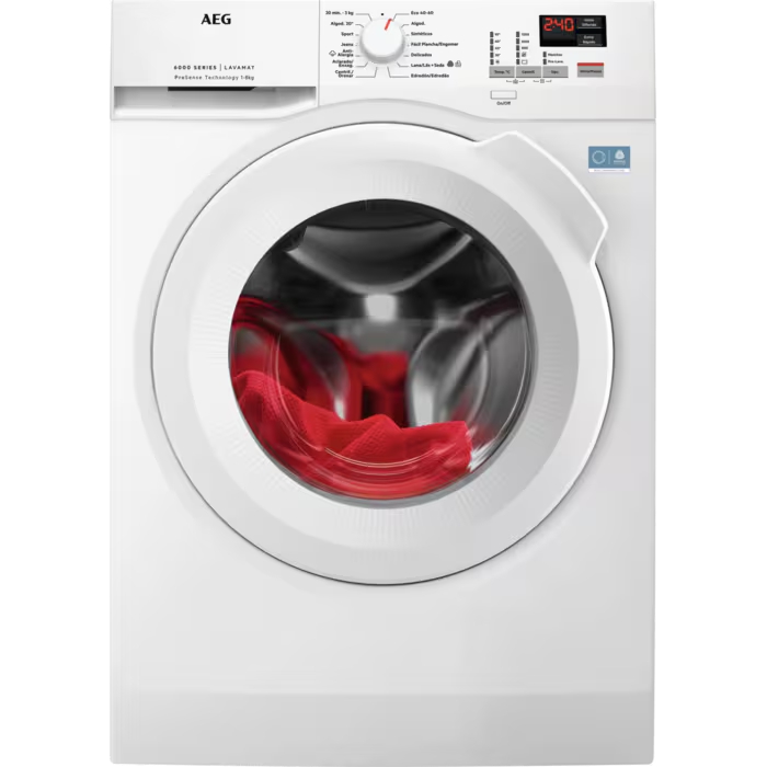 Lavadora AEG LFA6K8241C, Serie 6000 ProSense, 8kg, 1400rpm, clase A, 47 kWh/100 ciclos, 74dB, 14 programas, Inverter, Woolmark Blue, Gentle Care, AutoClean, Antialergia con Vapor, display LED, blanco