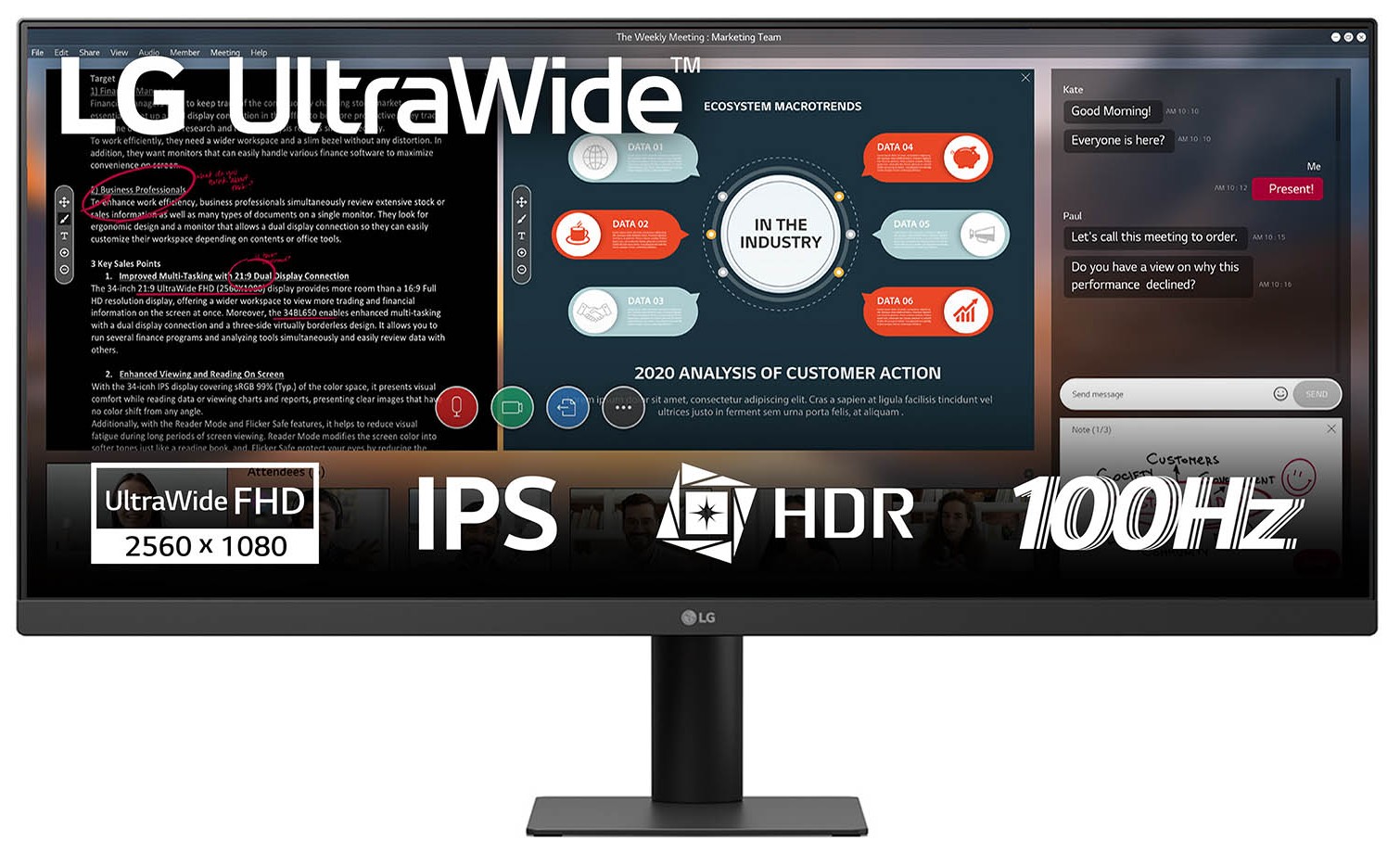 Monitor LG UltraWide 29U511A-B, 29 pulgadas, WFHD (2560×1080), IPS, 100 Hz, 5 ms GtG, HDR10, DisplayPort, clase E