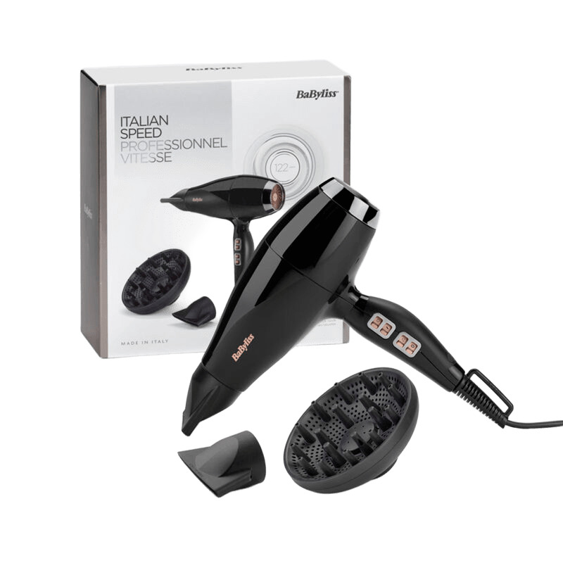 Secador de pelo Babyliss Air Power Pro 2300 6716DE, 2300W, motor AC, iónico, 3 temperaturas, 2 velocidades, AirGlide, difusor, negro