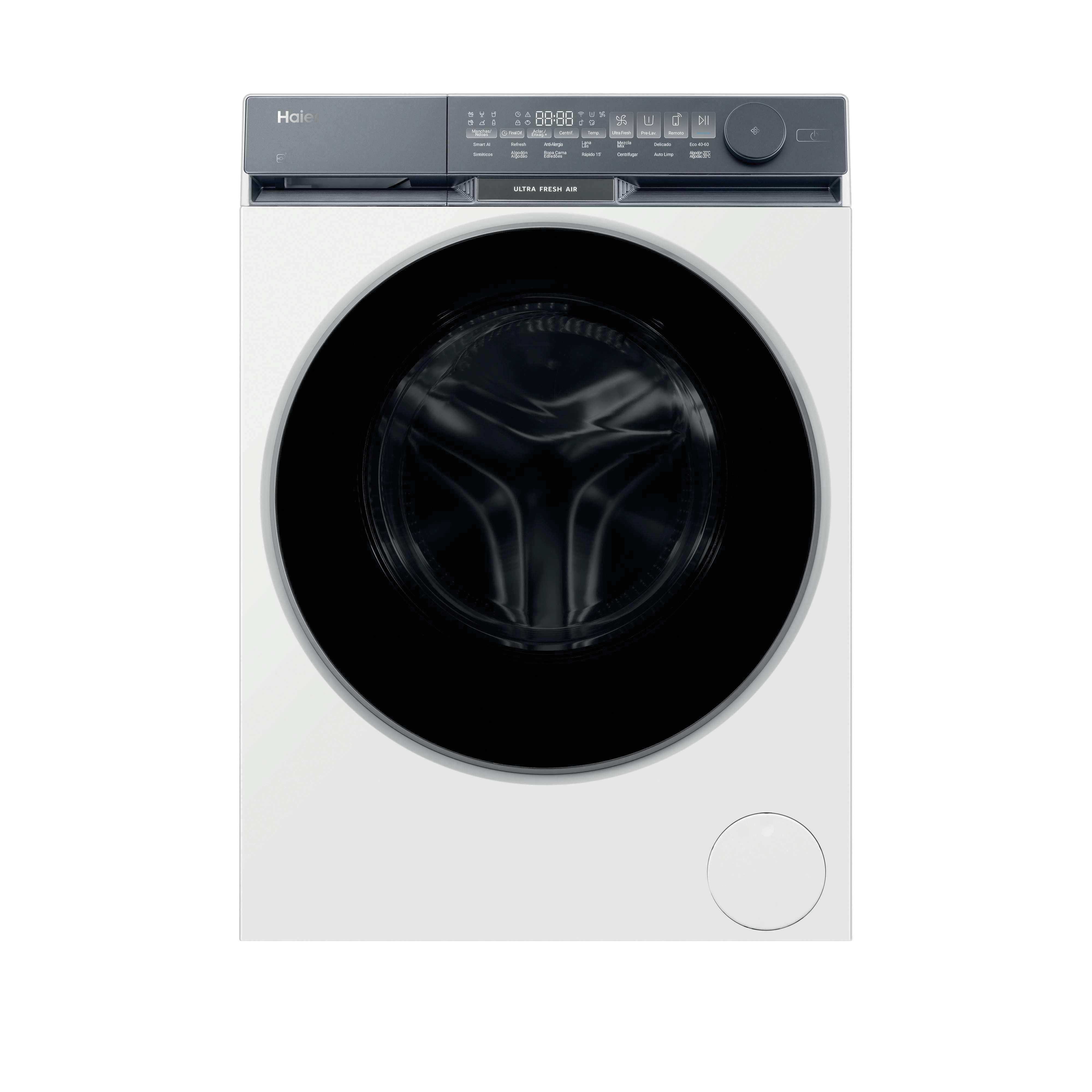 Lavadora Haier HW110B-14387UIB, X9 Series, 11kg, 1400rpm, clase A-40%, 32 kWh/100 ciclos, 69dB, 14 programas, Inverter, Vapor, display LED, WiFi, Bluetooth, blanco y negro