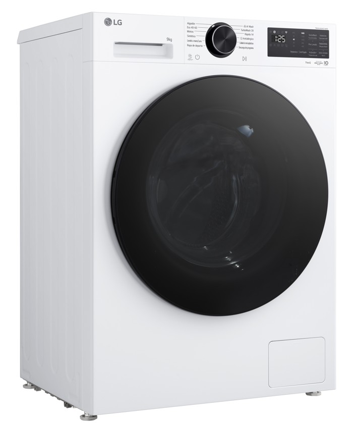 Lavadora LG F2X50S9TLB, 9kg, 1200rpm, Al Direct Drive, sistema Vapor Steam, ThinQ Wifi, TurboWash 360º, fondo reducido, clase A, blanco