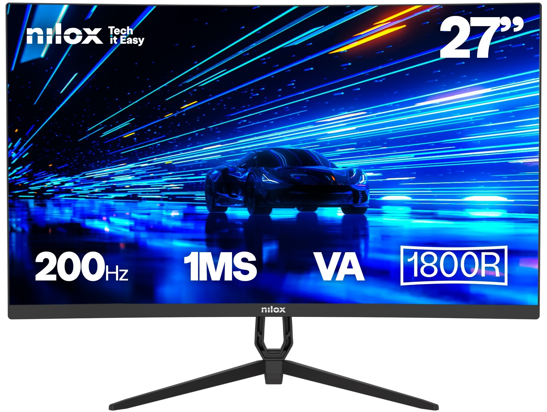 Monitor gaming curvo Nilox NXM27CRV2001, 27 pulgadas, Full HD, VA, 200 Hz, 1 ms, HDMI, DisplayPort, negro