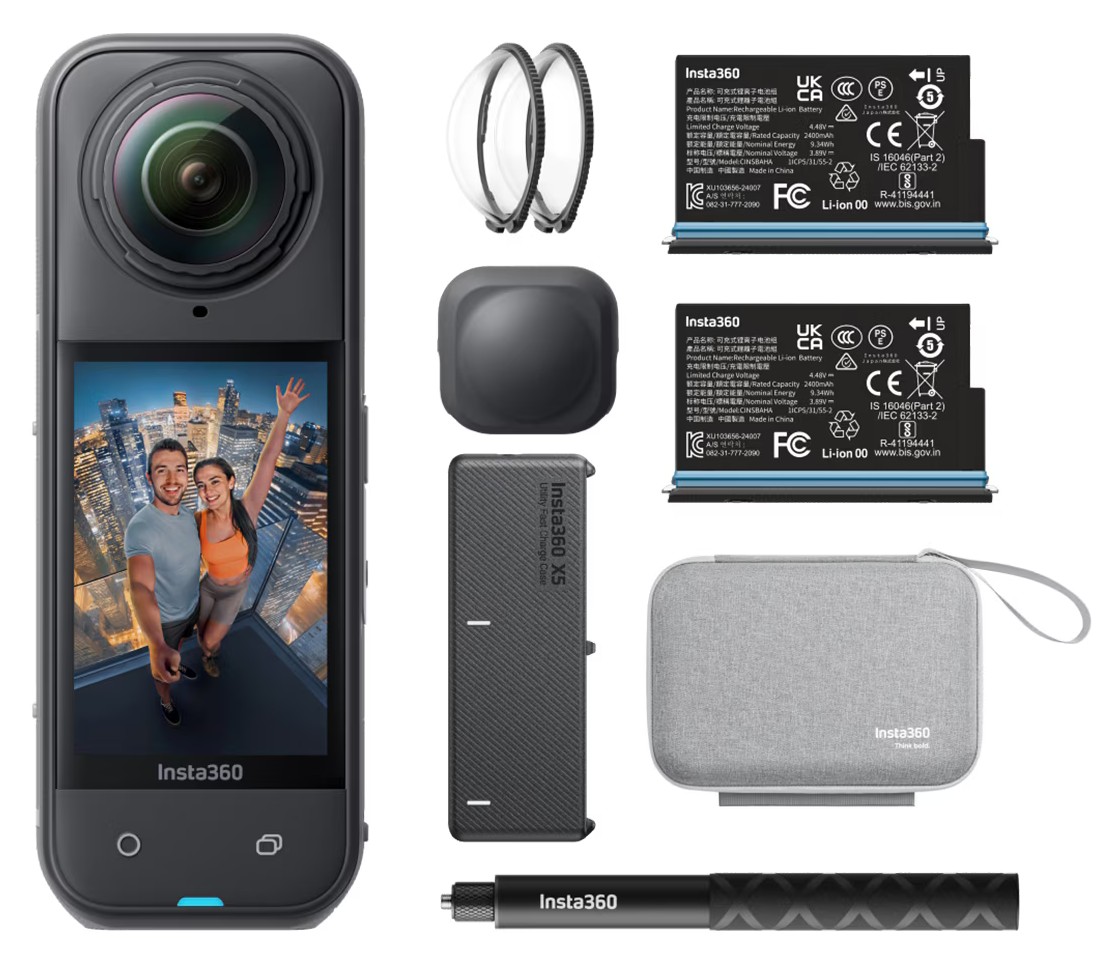 Cámara deportiva Insta360 X5 Essentials Bundle, vídeo 360° 8K30, sensor 1/1,28