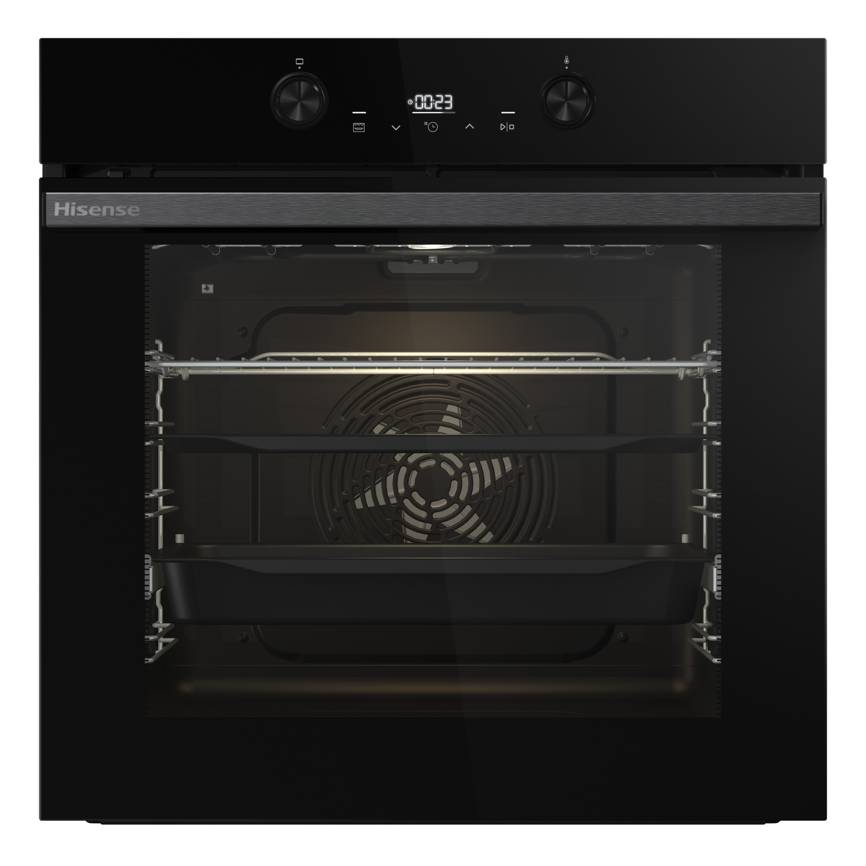 Horno pirolítico Hisense BI64223EPBG, 78 litros, Air Fry, guía telescópica, cierre suave, cocción simultánea x5, clase A++, cristal negro
