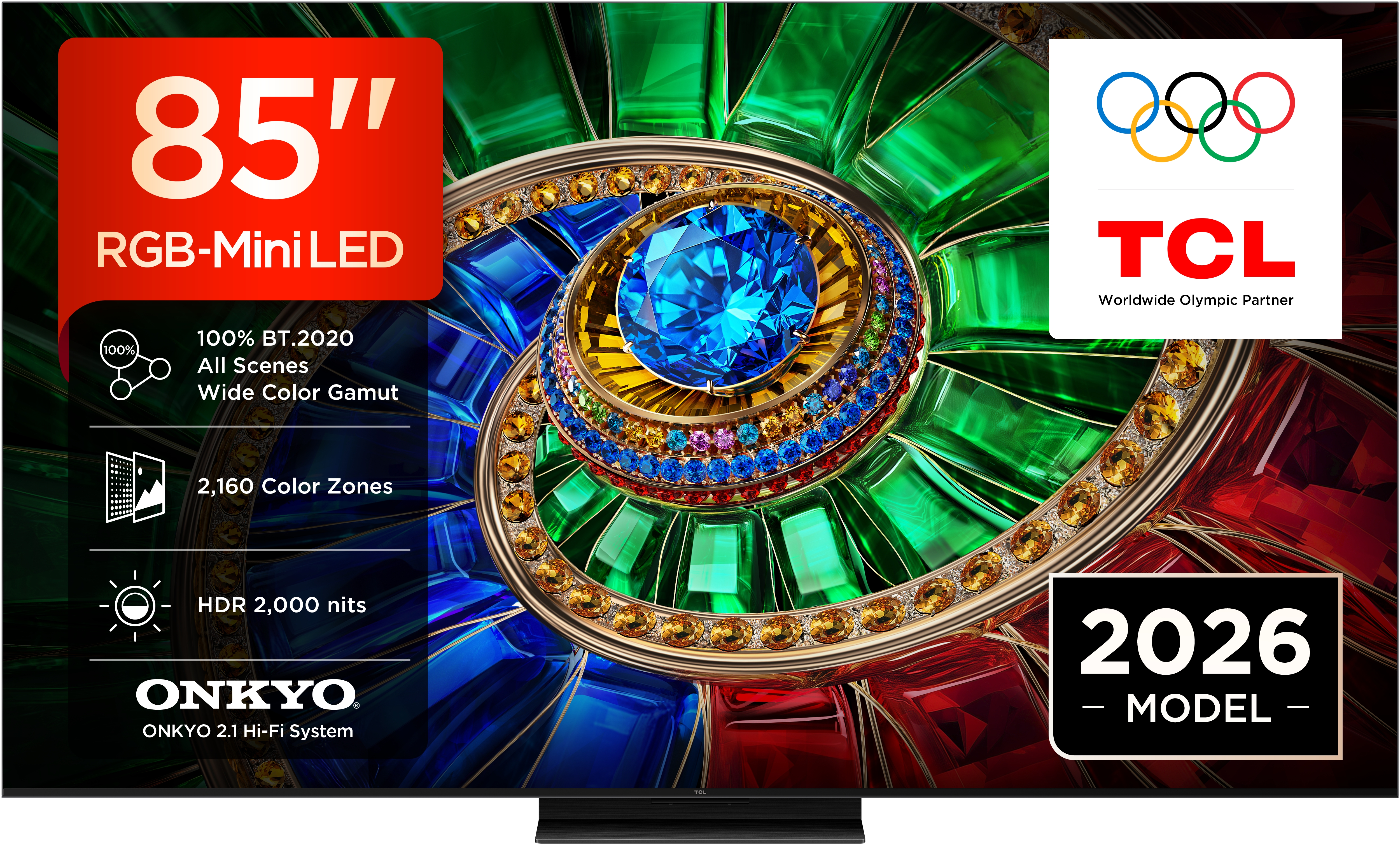 Televisor RGB-Mini LED TCL 85RM7L 85 pulgadas, 4K, 144 Hz, Google TV, audio ONKYO 2.1, negro