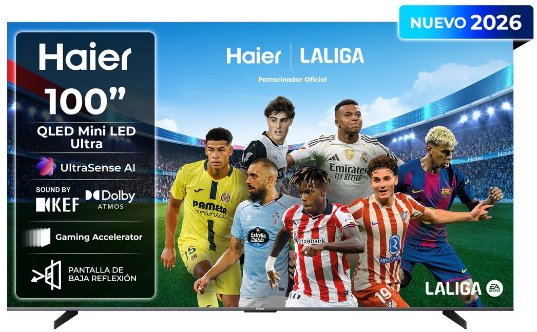 Televisor Mini LED QLED Haier H100S90FUX 100 pulgadas, 4K, 144 Hz, Dolby Vision, Google TV, Dolby Atmos, negro