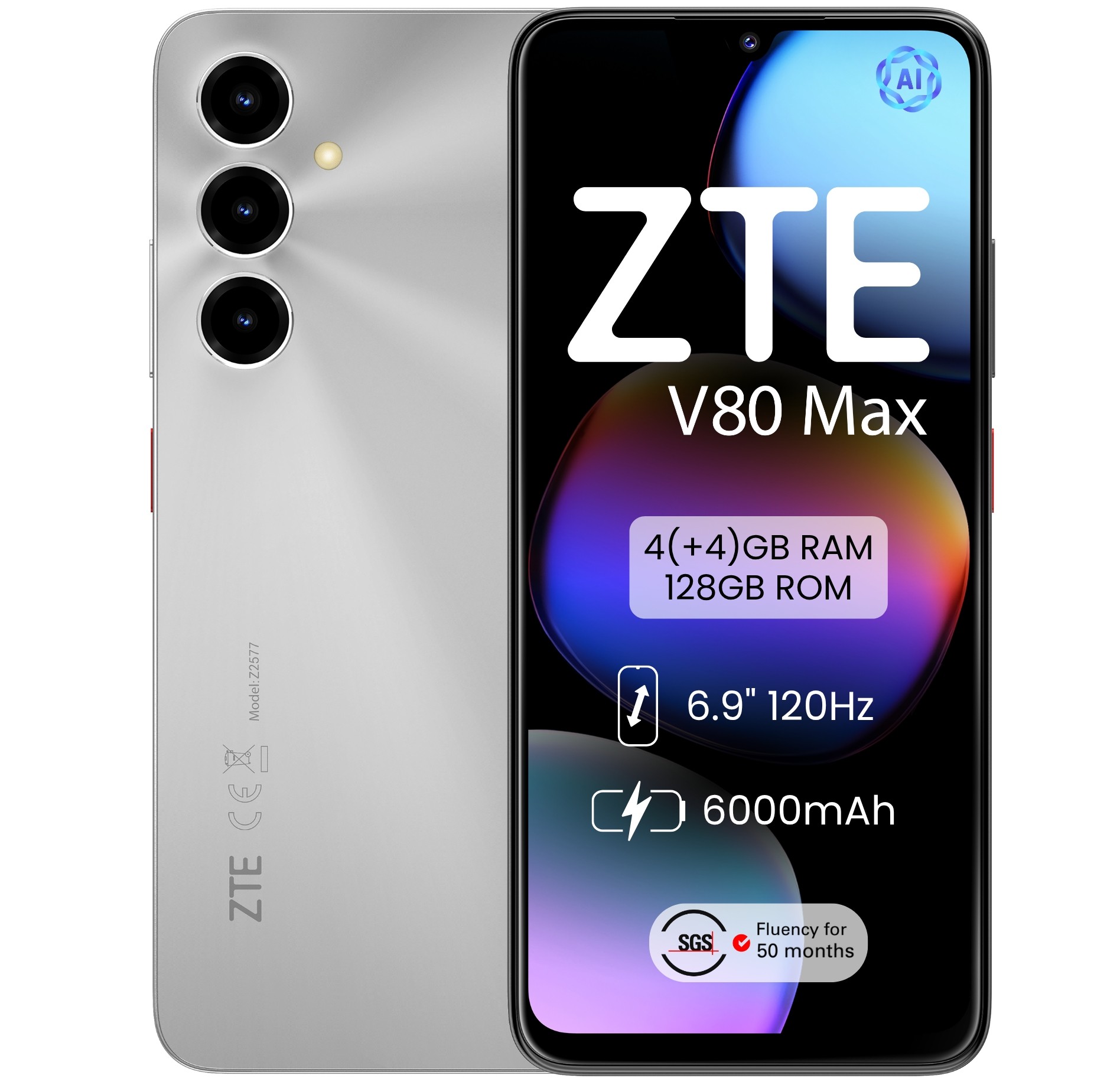 SMARTPHONE ZTE V80 MAX 4/128 6,9" STELLAR SILVER