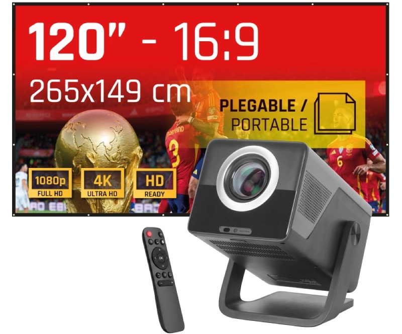 PROYECTOR IGGUAL IGG321003 4K ANDROID + LONA 120"