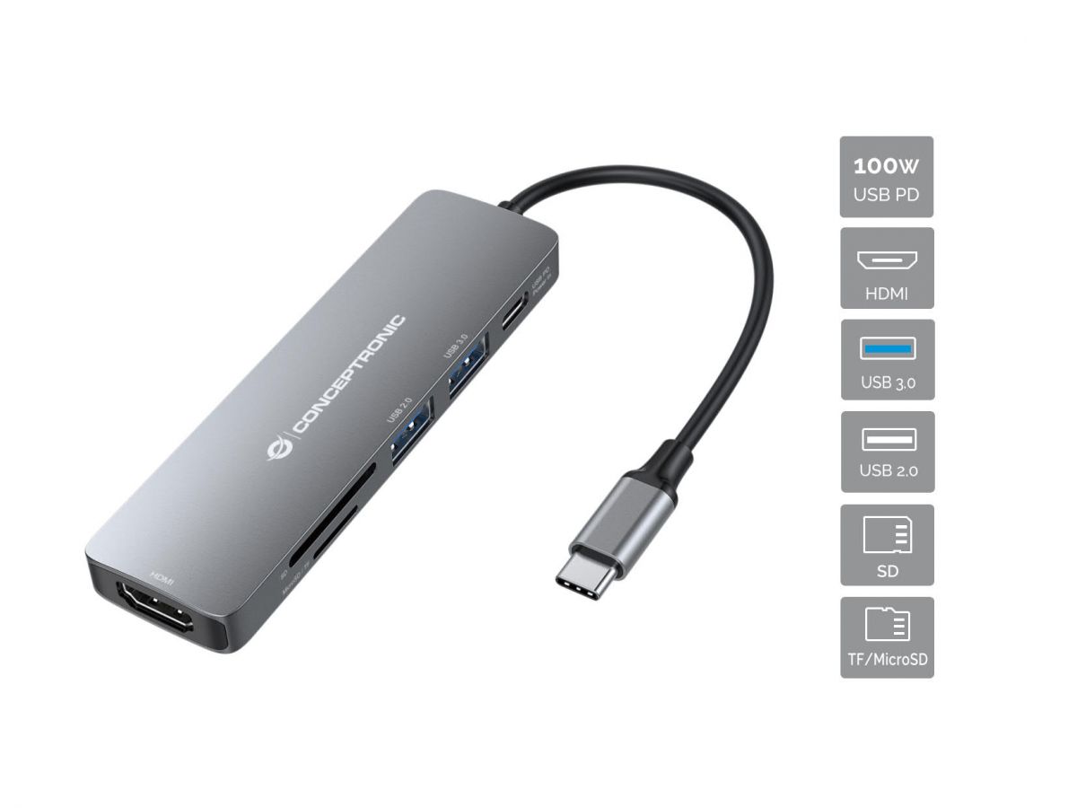 DOCKING CONCEPTRONIC HUB 6 IN 1 ALUMINIUM USB 100W