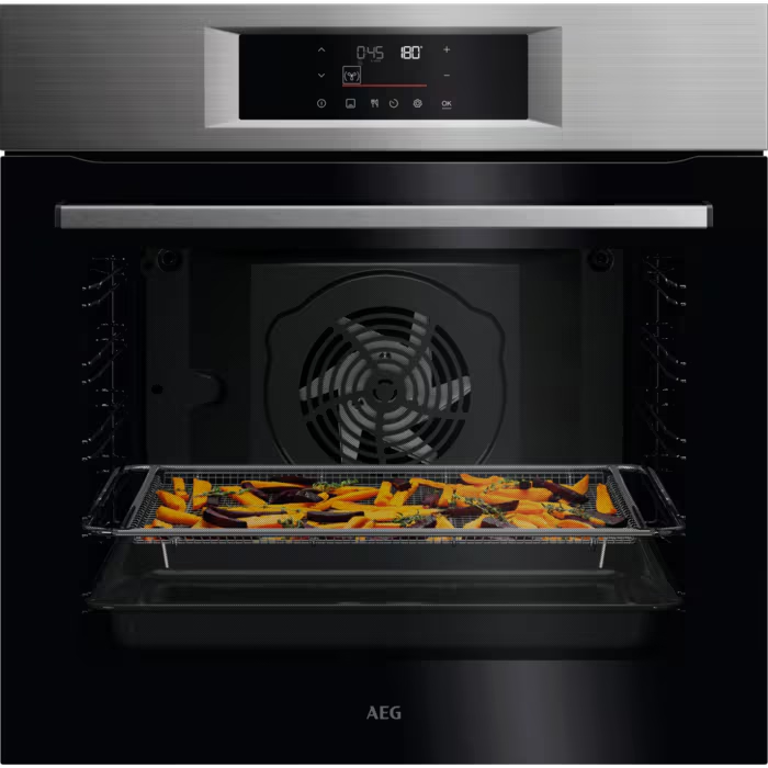 Horno pirolítico AEG OU5PB43PM, Serie 5000 SurroundCook, AirFry, 11 programas, 10 recetas, Display LED Explore, carril telescópico, inox