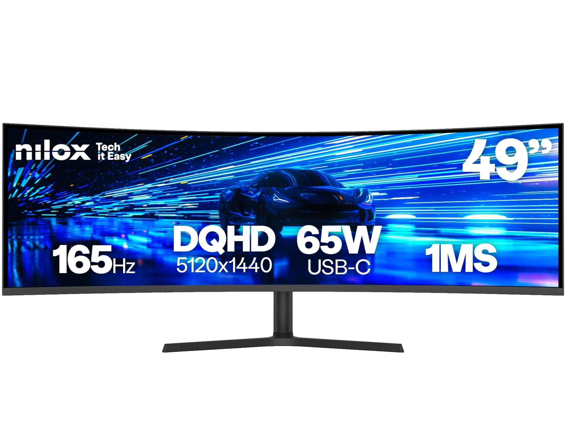 Monitor Nilox NXM49CRVDC2, 49 pulgadas, DQHD, VA, 165 Hz, 1 ms OD, curvo, altura regulable, altavoces, HDMI, VESA 100x100, negro