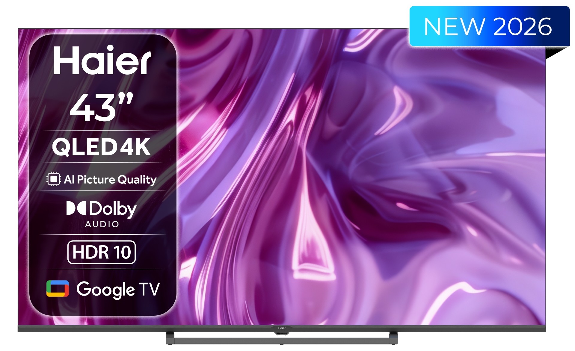 Televisor QLED Haier H43S80GUX 43 pulgadas, 4K, 60 Hz, HDR10, Google TV, negro