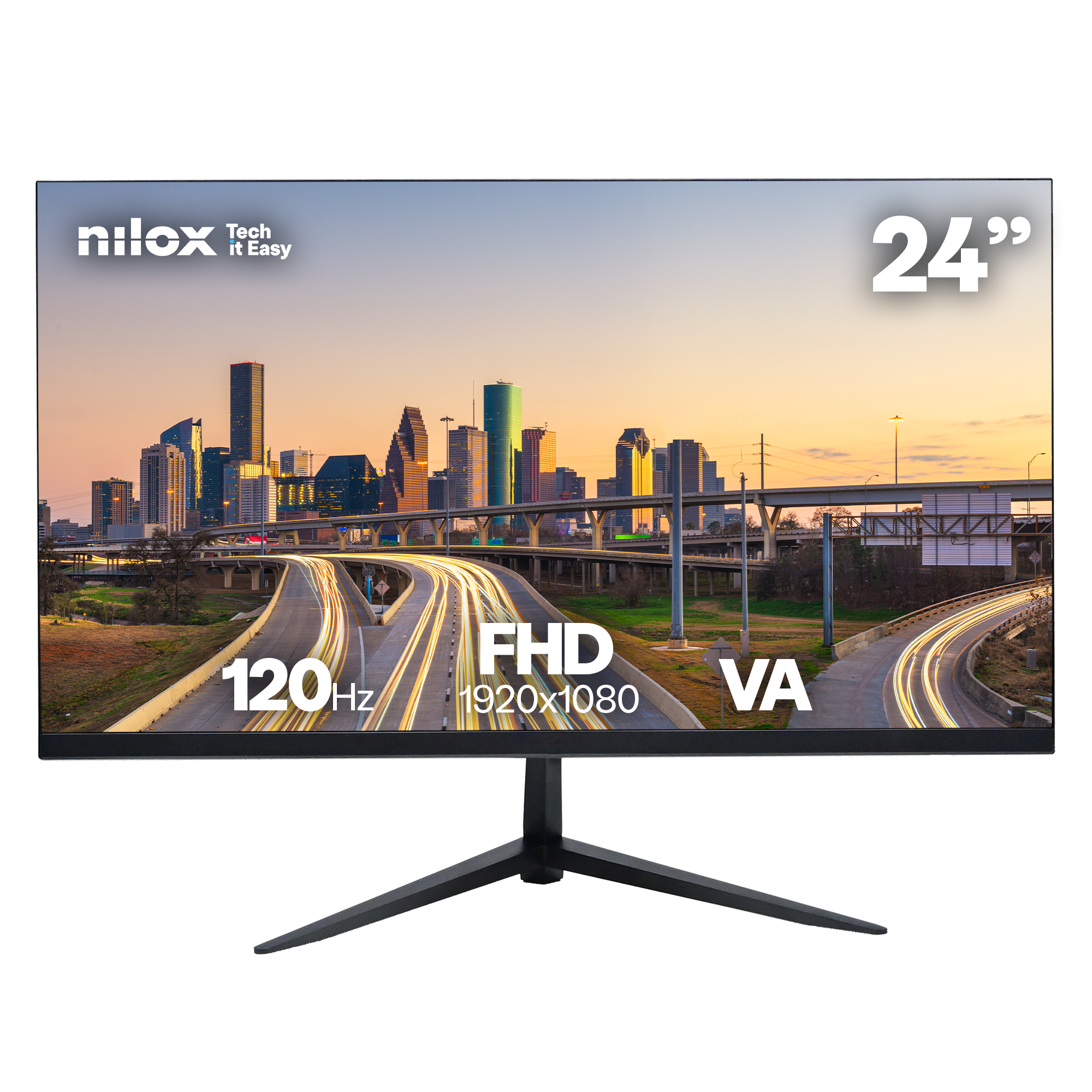 Monitor Nilox NXM24FHD1205, 24 pulgadas, Full HD, VA, 120 Hz, 1 ms OD, HDMI, VGA, VESA 75x75, negro